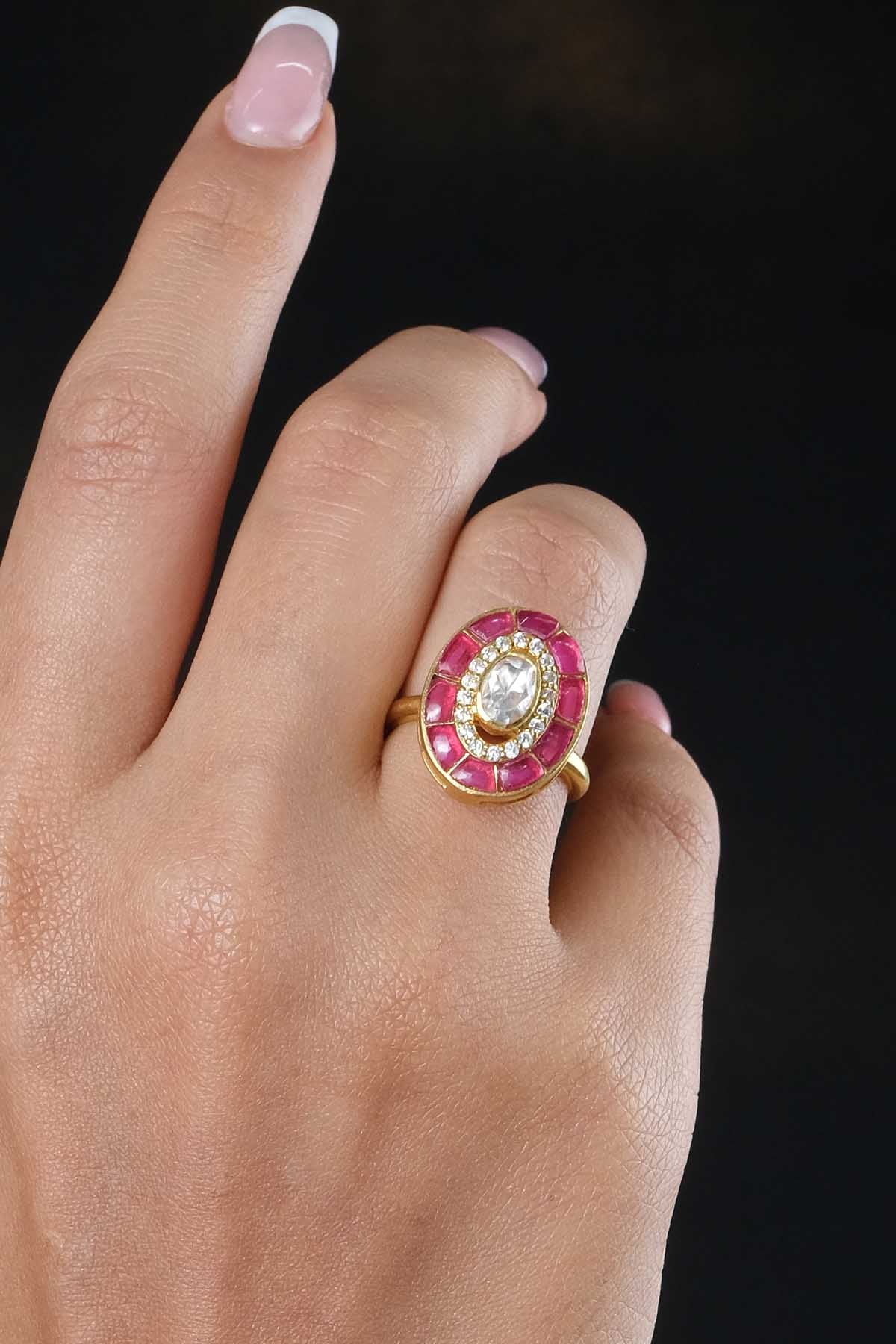 Sica Pink Stone Embellished Ring for jewellery online at ScrollnShops