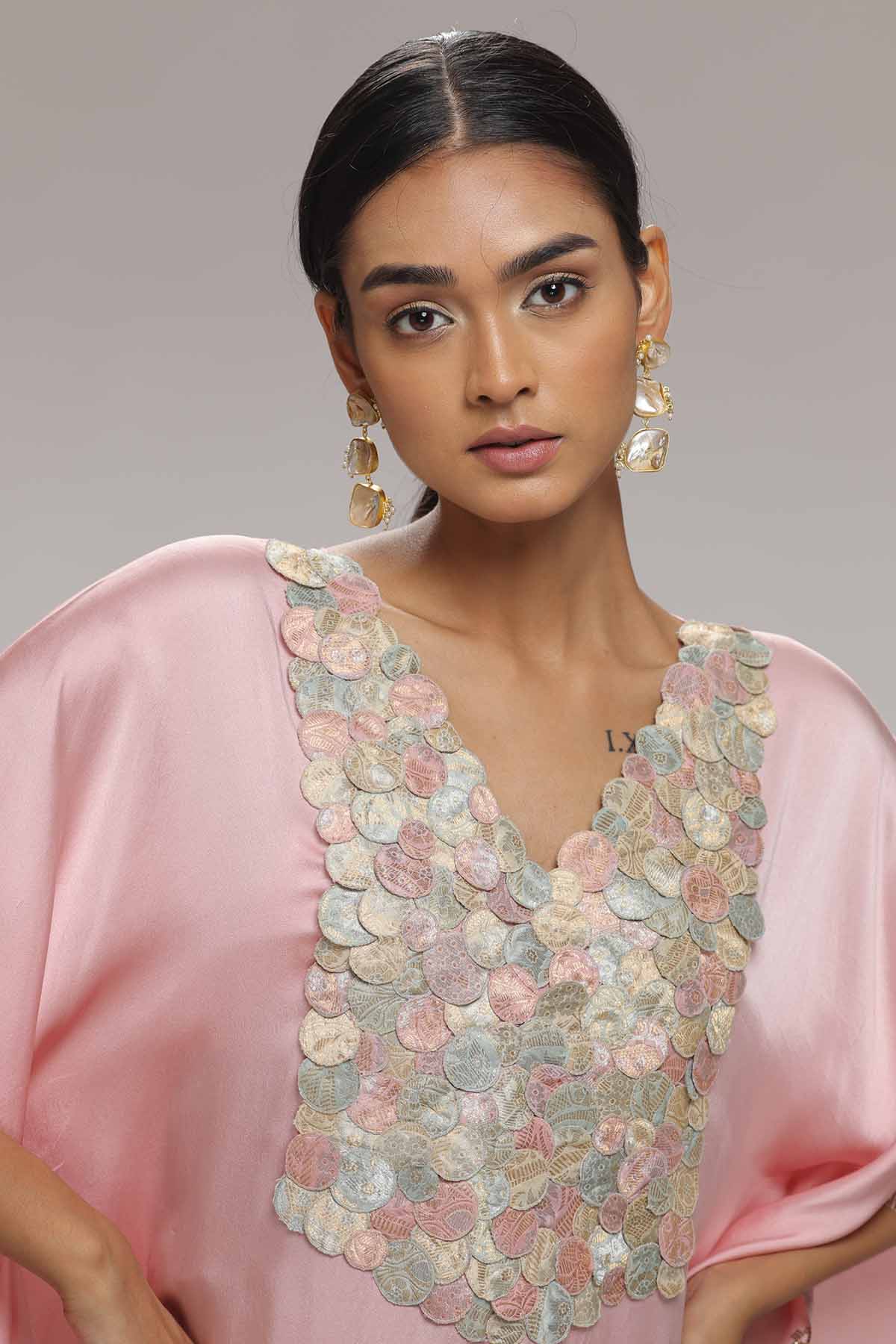 Pink Stones Embellished Kaftan