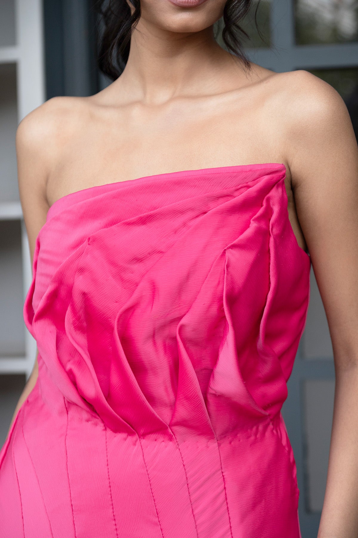 Pink Strapless Draped Dress