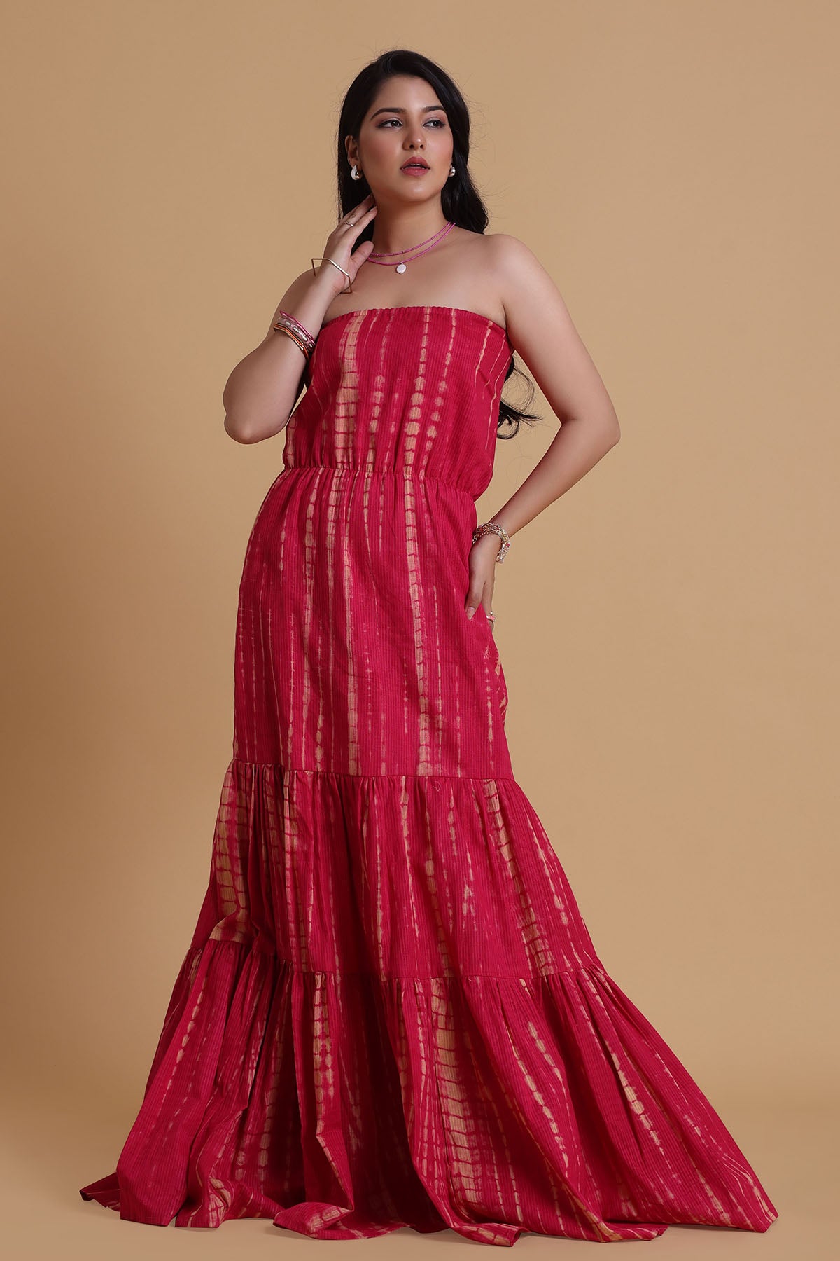 Pink Strapless Layered Dress