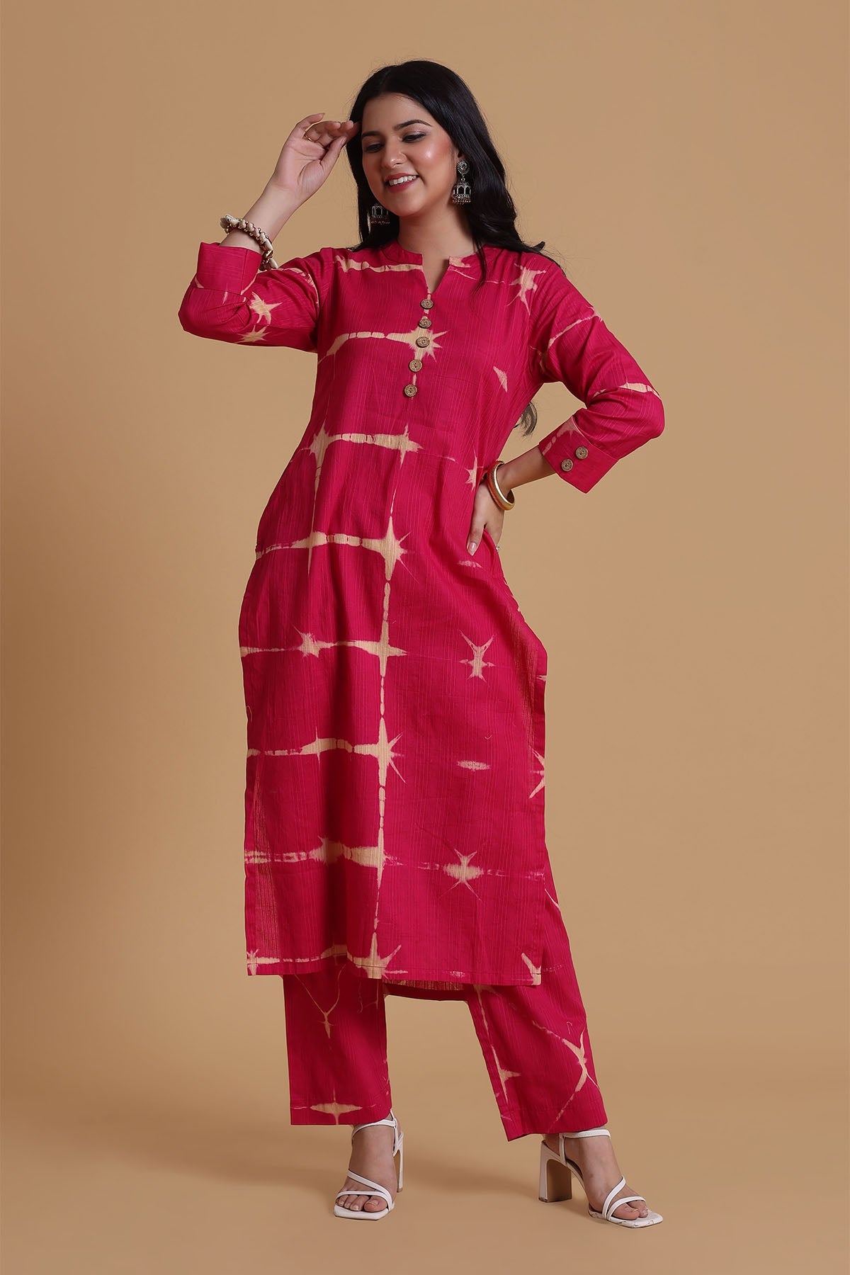 Buy Pink Stripes Cotton Kurta Set by The House Of Shes for women online at ScrollnShops