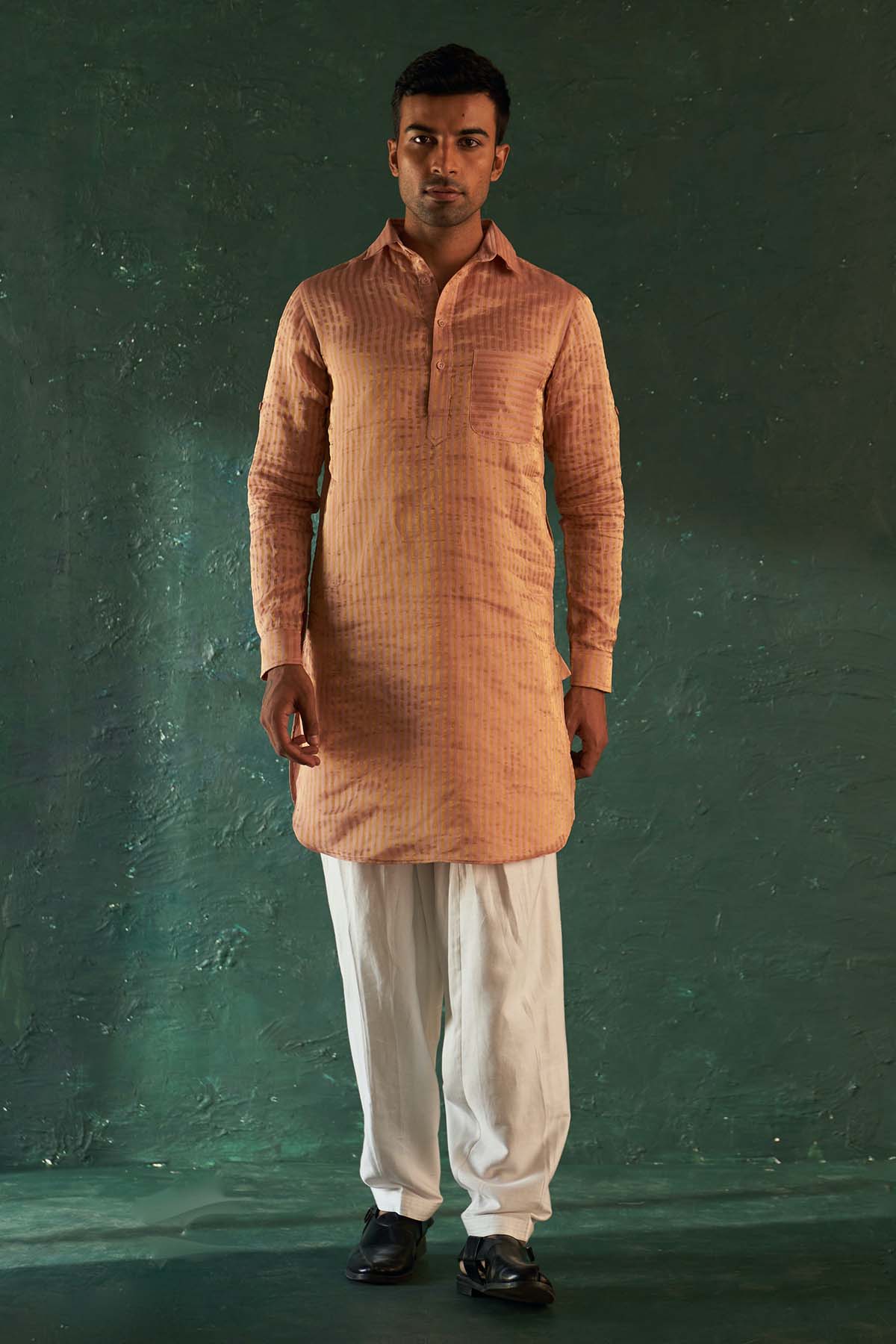 Buy Pink Stripes Pathani Kurta Set by Charkhee for men online at ScrollnShops