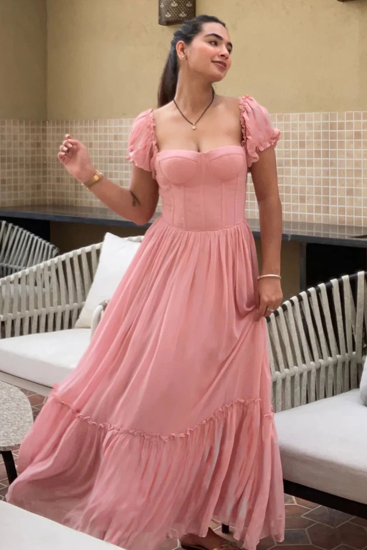 Pink Sweetheart Neckline Dress