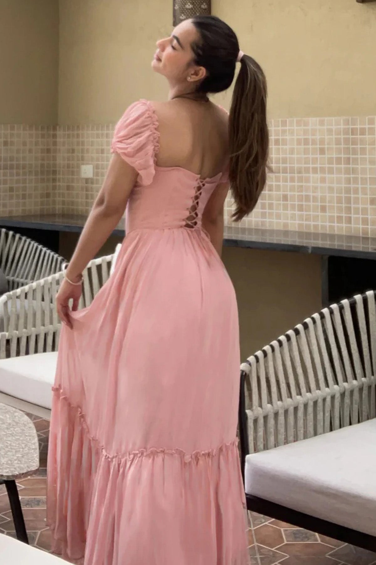 Pink Sweetheart Neckline Dress