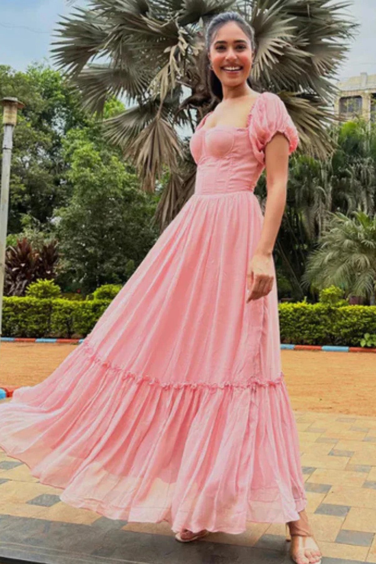 Buy Pink Sweetheart Neckline Dress for women online available at ScrollnShops