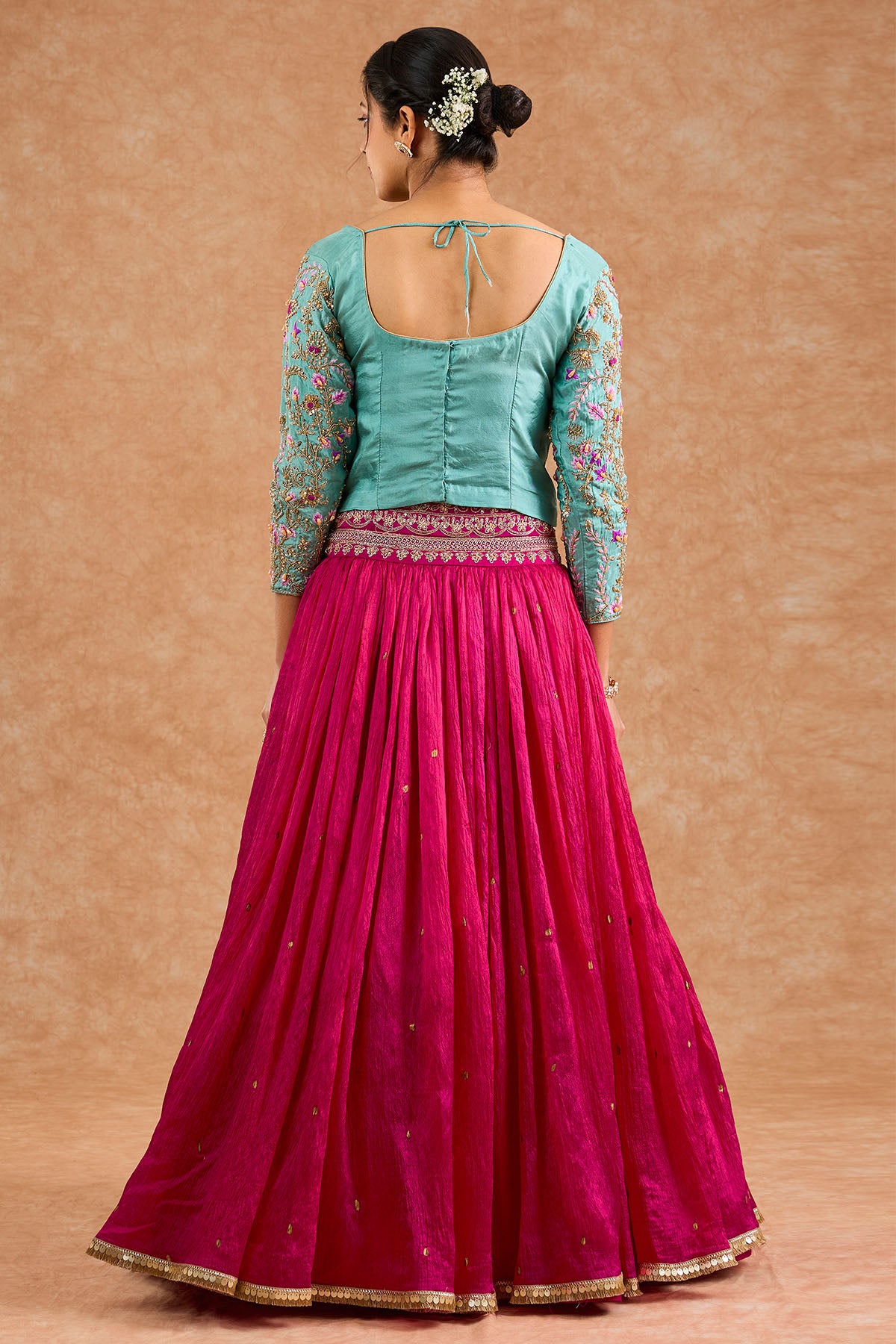 Pink & Teal Viscose Lehenga Set