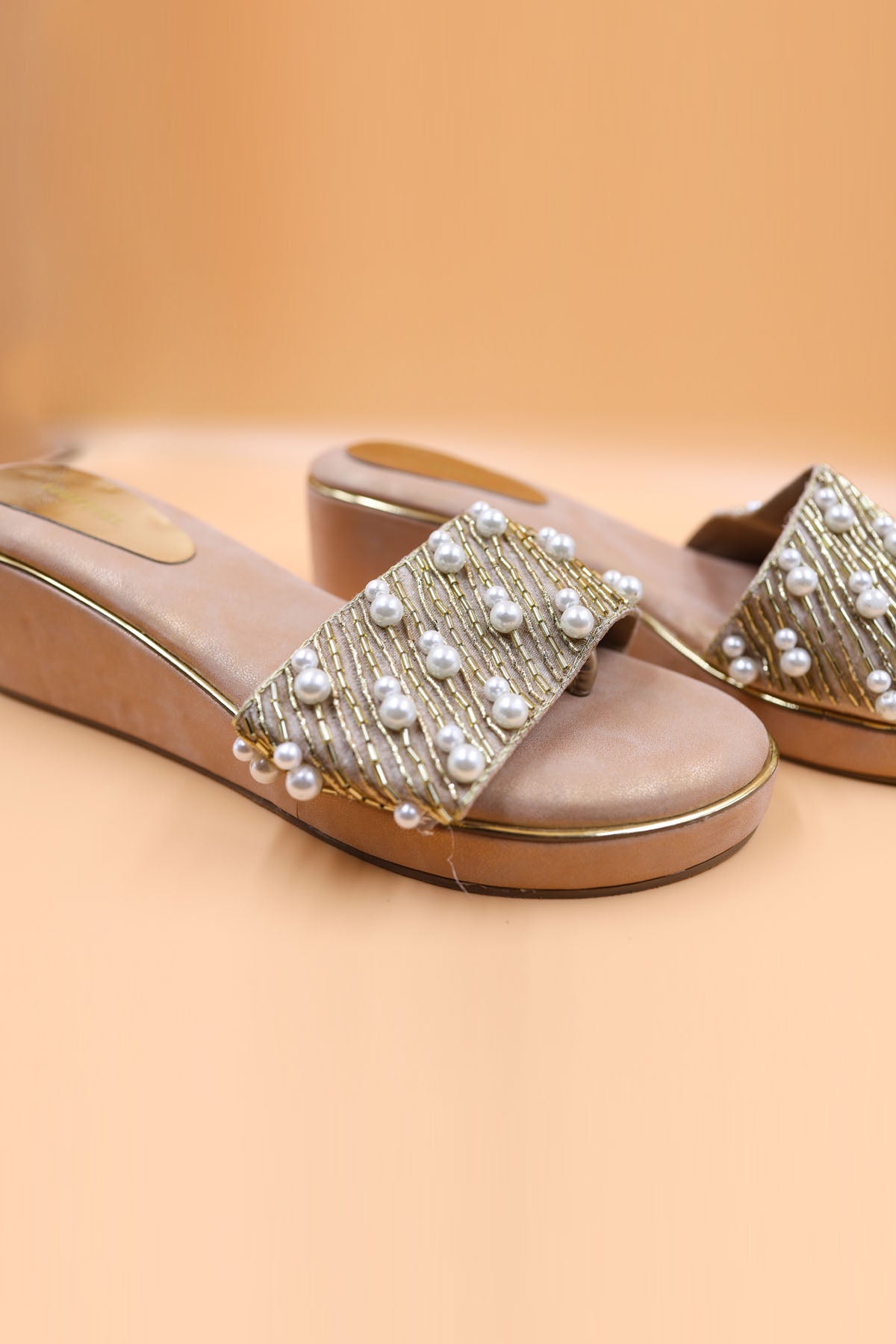 Pink Thread Embellished Wedges
