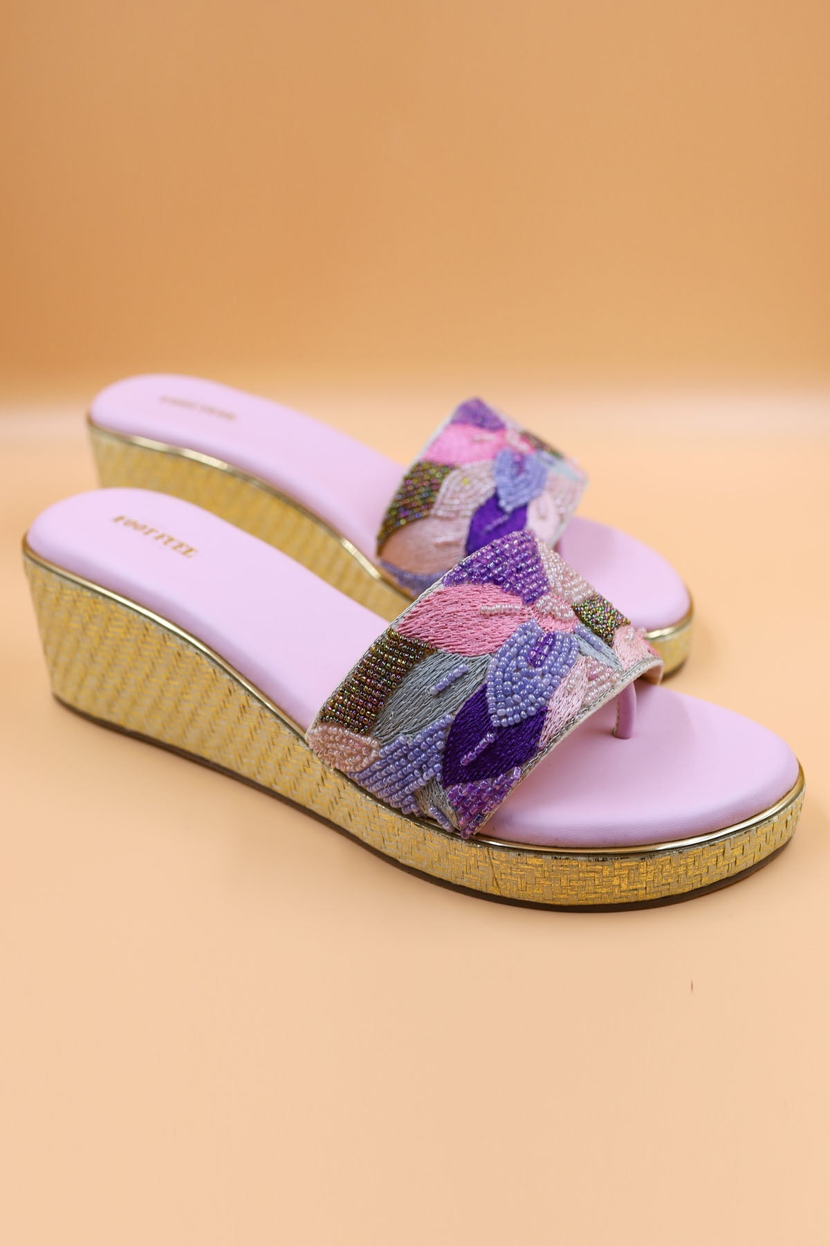 Foot Fuel Pink Thread Embroidered Wedges for accessories online at ScrollnShops