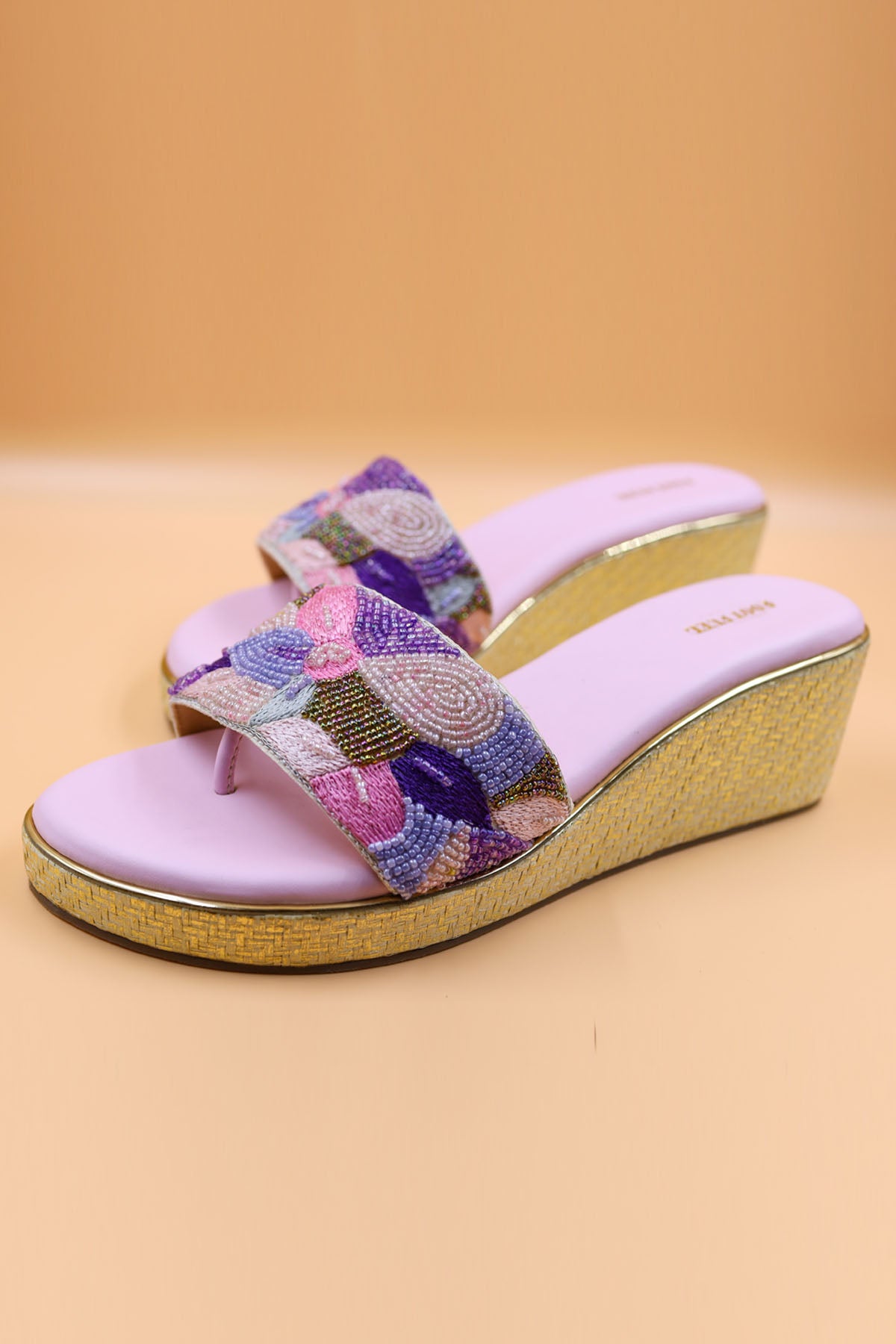 Pink Thread Embroidered Wedges