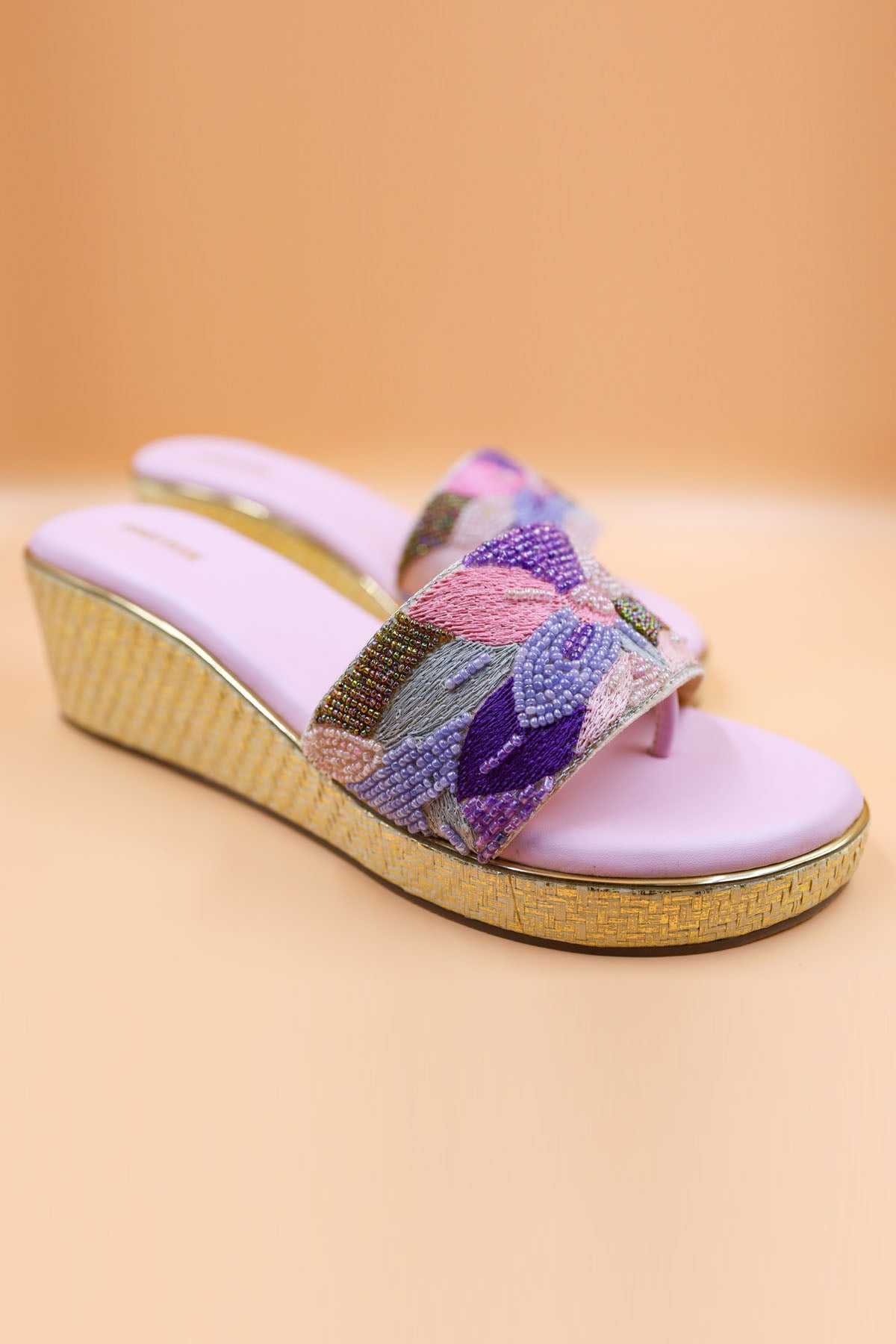 Pink Thread Embroidered Wedges