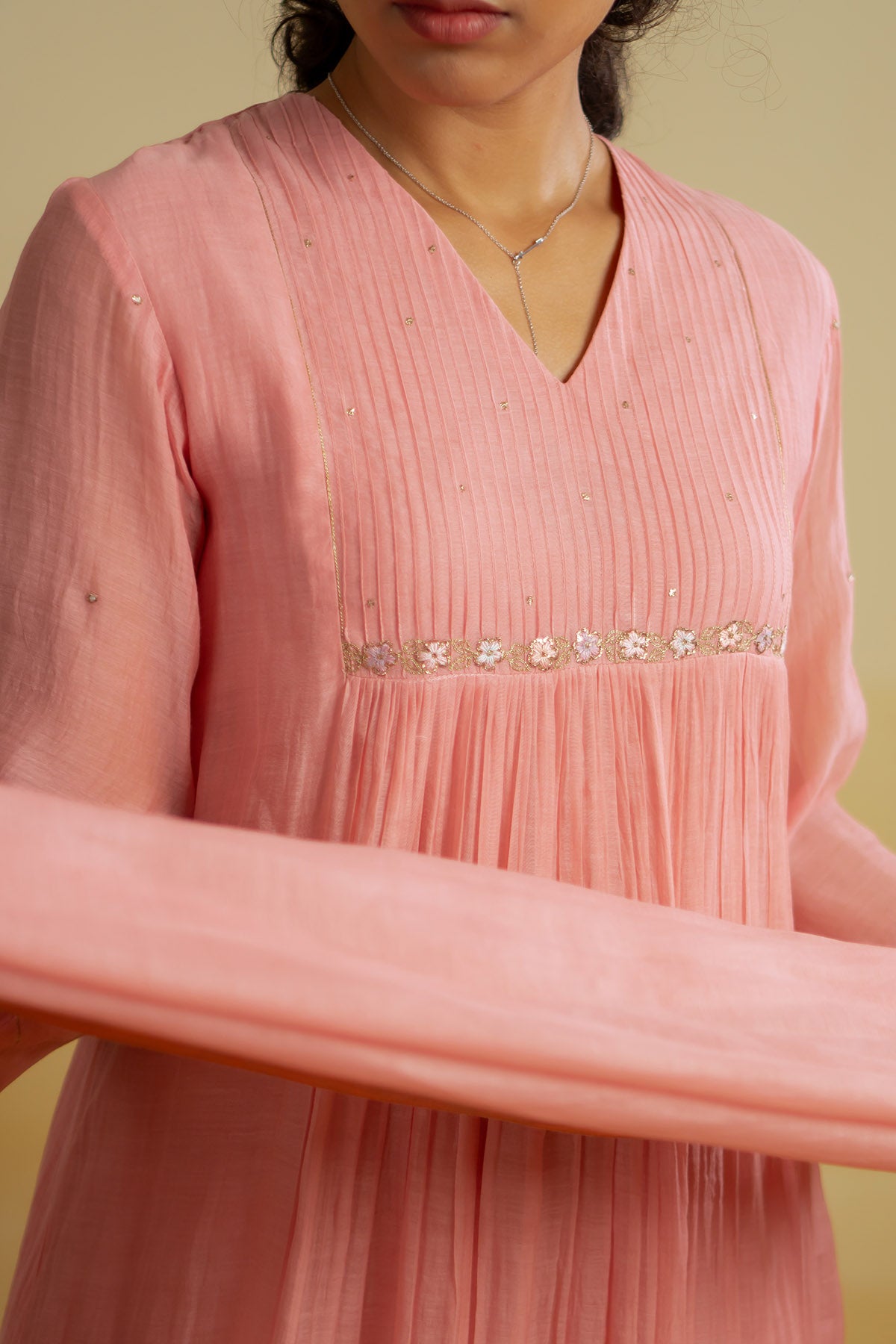 Pink Thread Pintuck Kurta Set