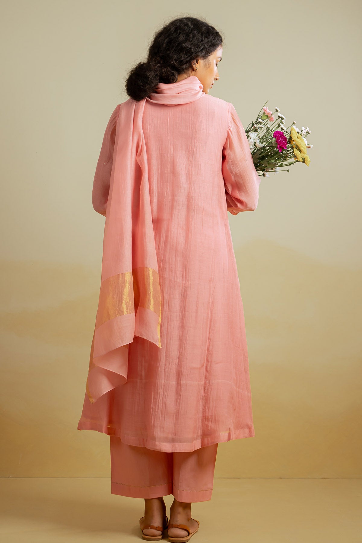 Pink Thread Pintuck Kurta Set