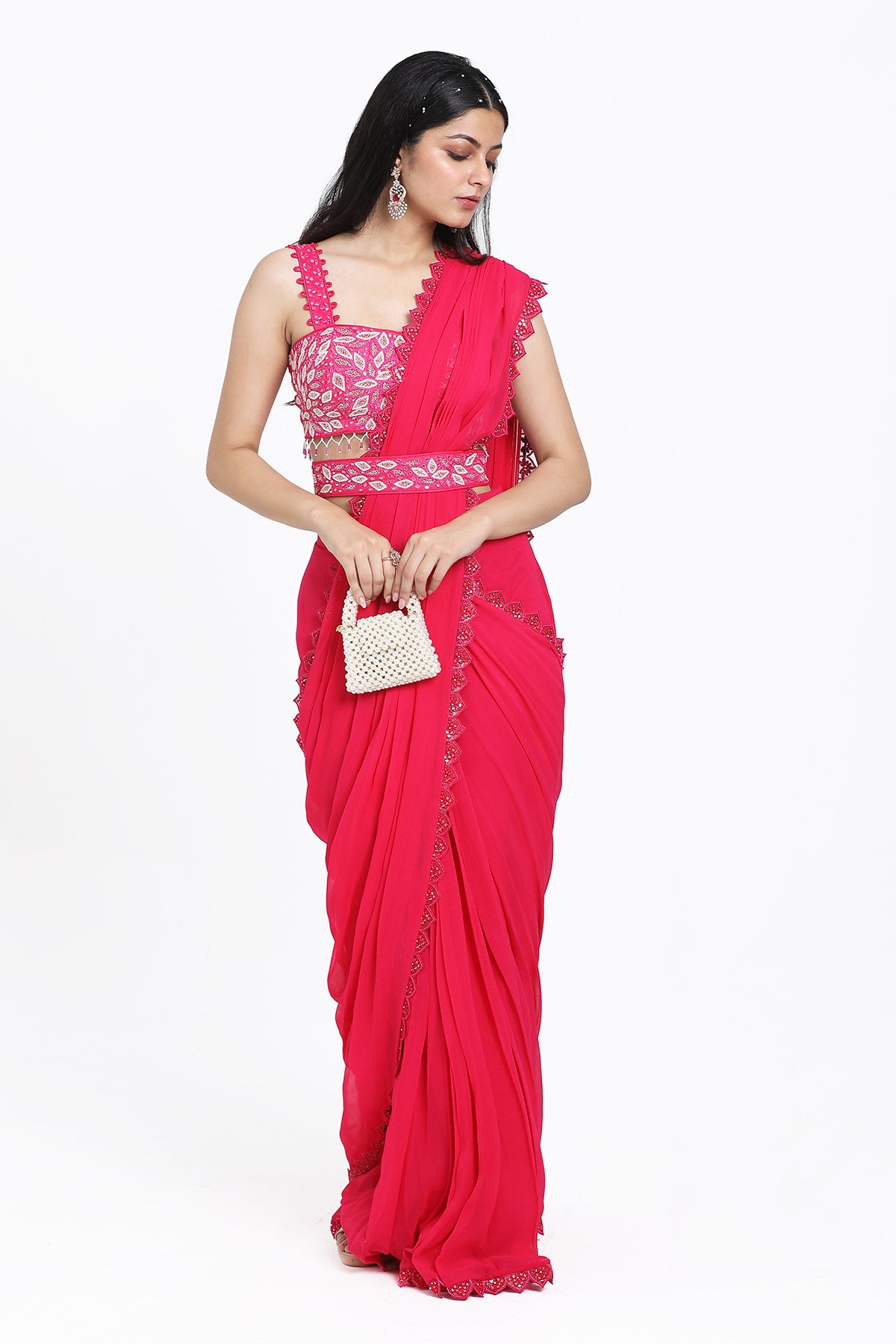 Pink Thread Pre-Draped Saree