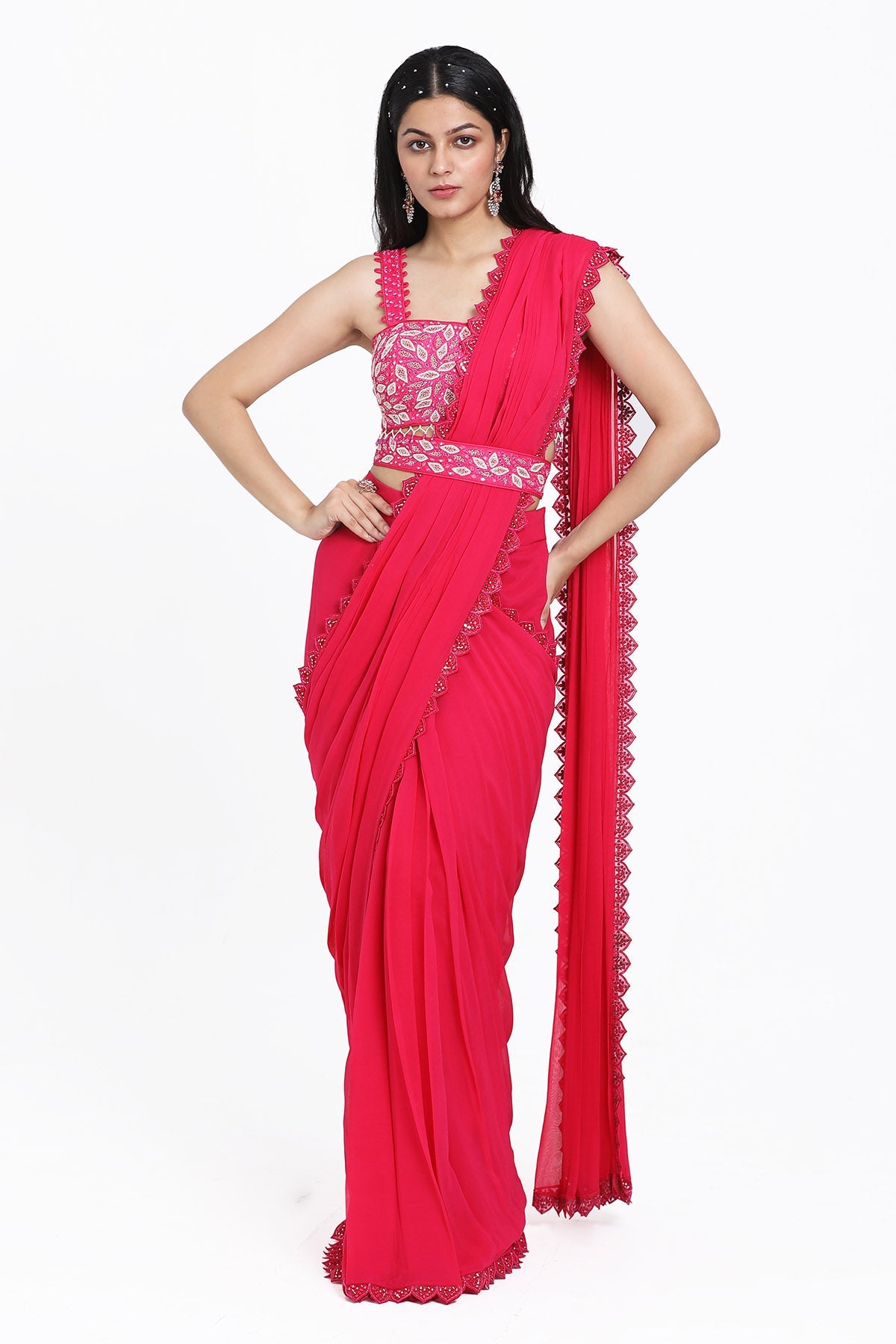 Buy Pink Thread Pre-Draped Saree by Nitisha Kashyapi for women online at ScrollnShops