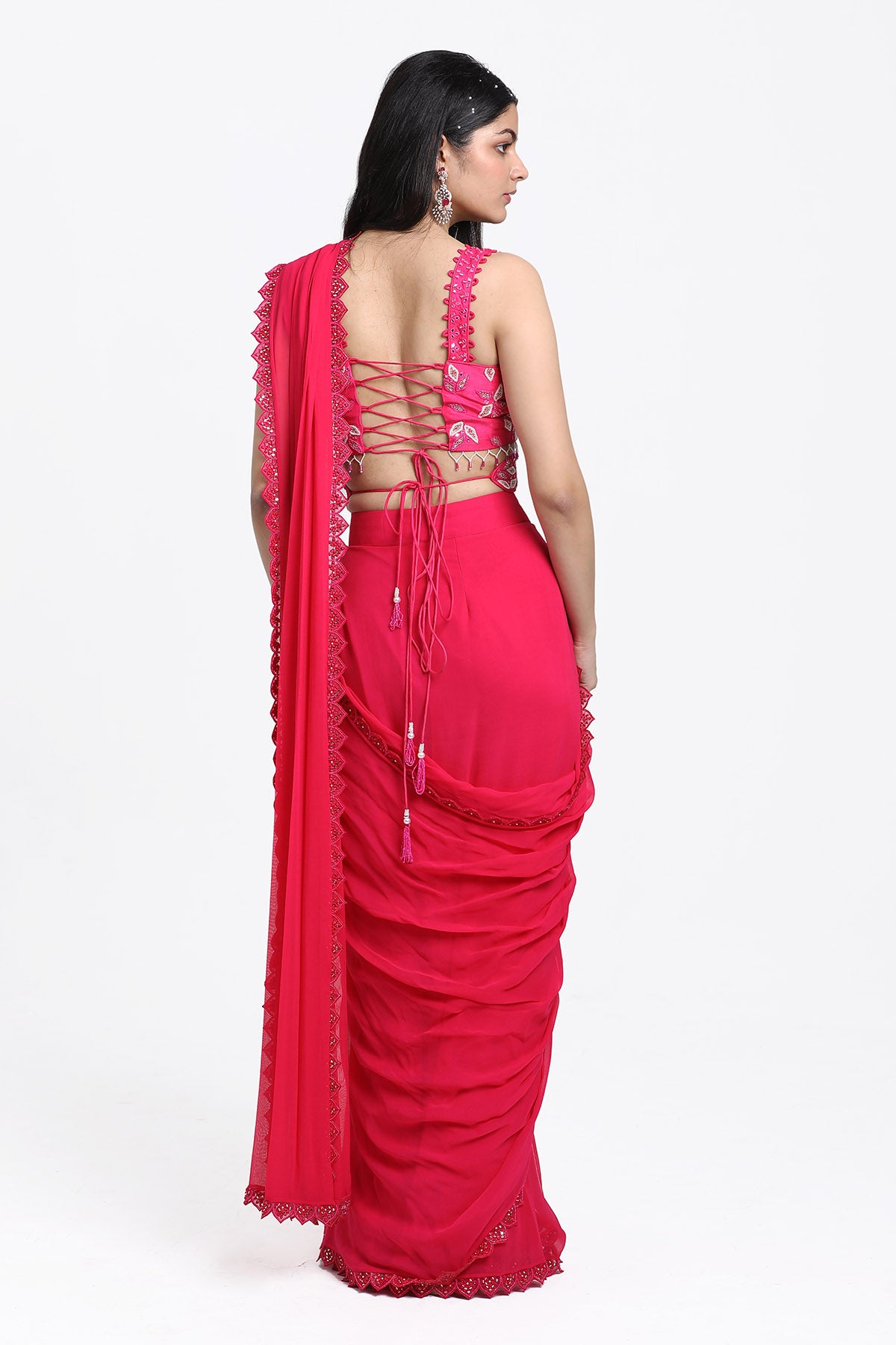 Pink Thread Pre-Draped Saree