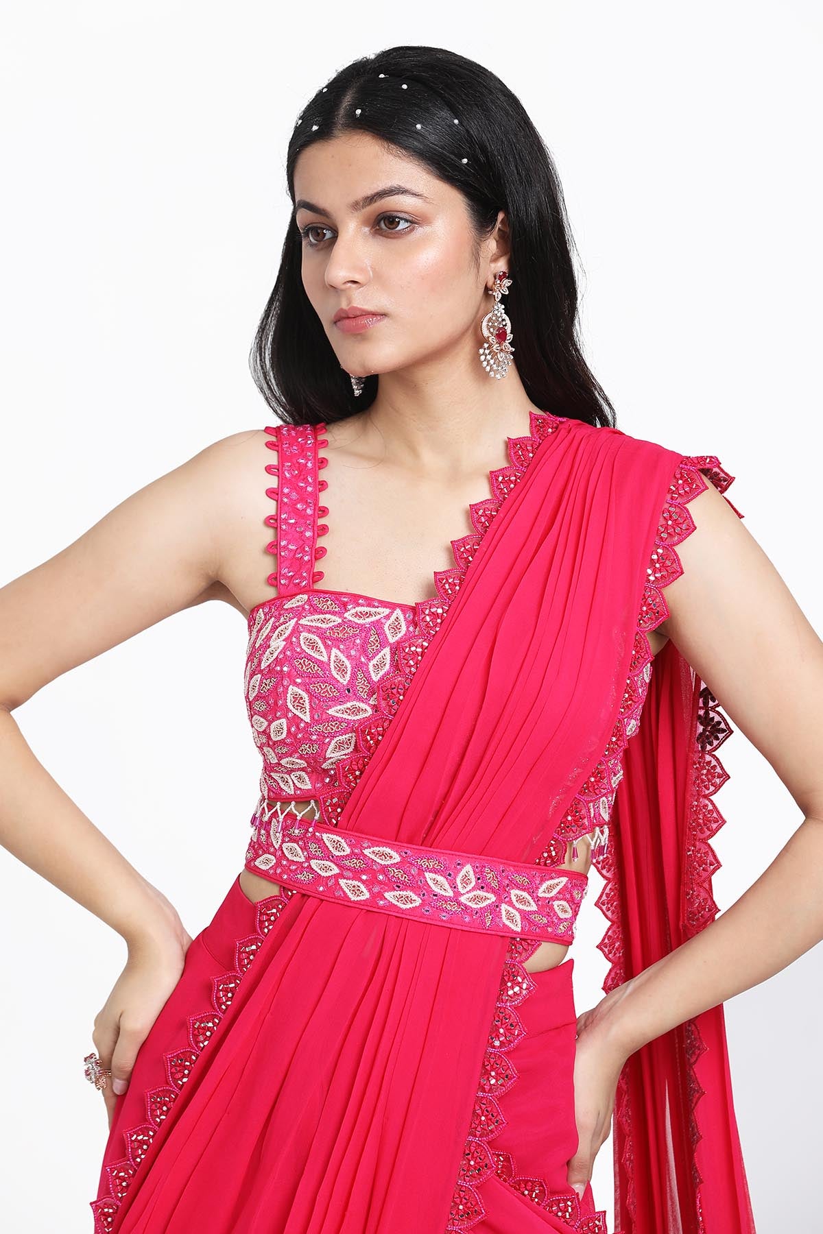 Pink Thread Pre-Draped Saree
