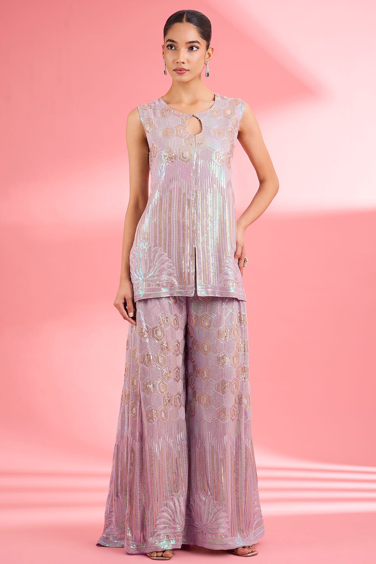 Pink Thread & Sequins Kurta Set