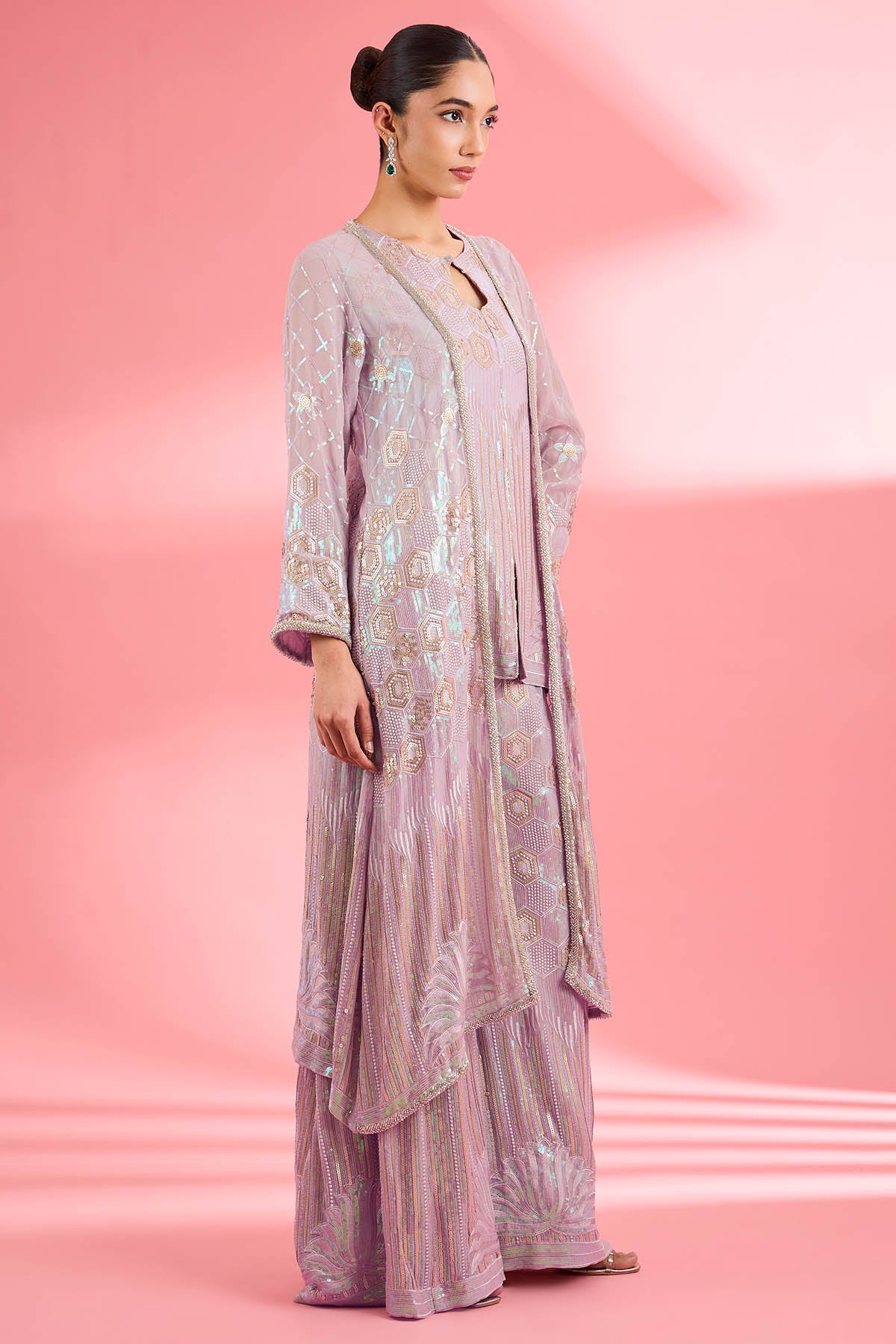 Pink Thread & Sequins Kurta Set