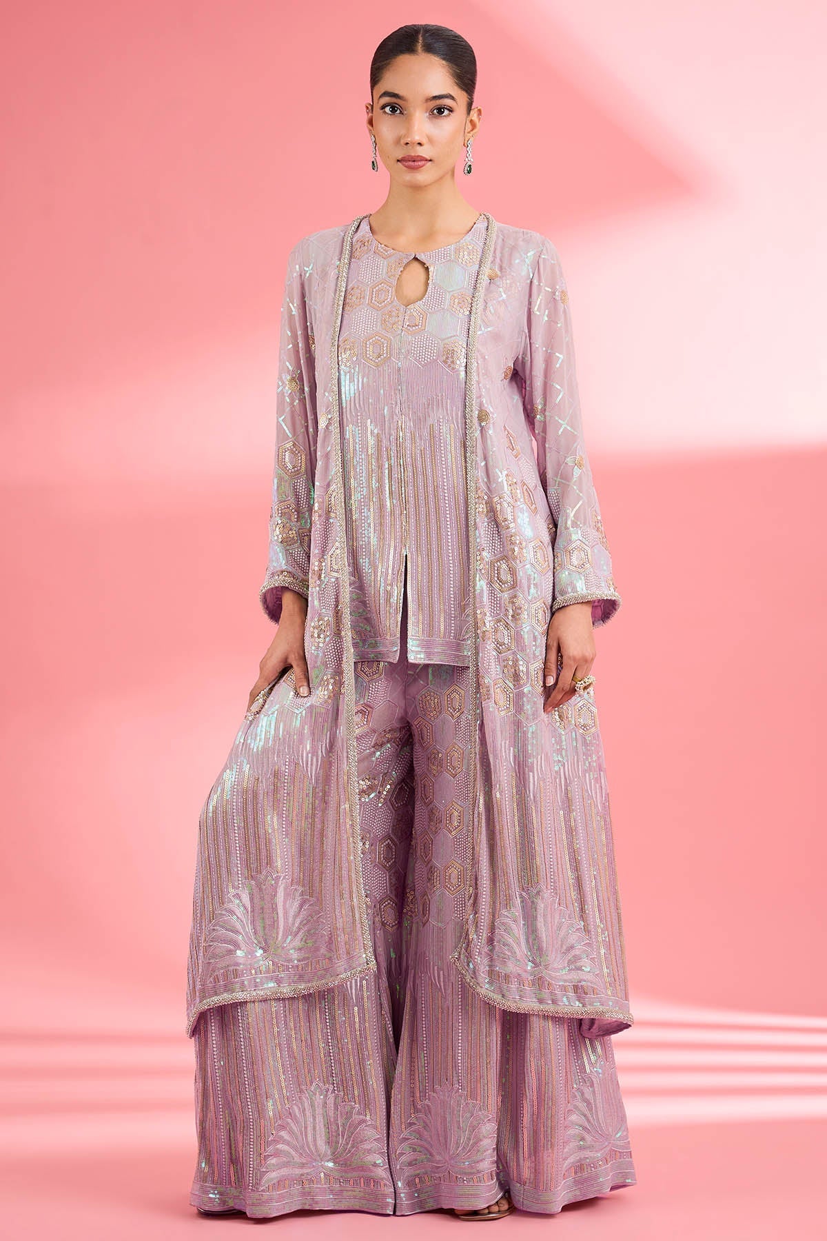 Buy Pink Thread & Sequins Kurta Set for women by Milu Madan online available at scrollnshops