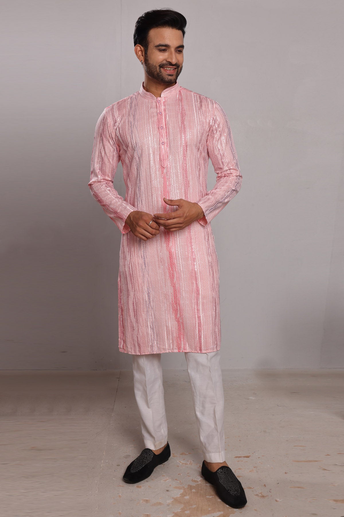 Pink Thread Silk Blend Kurta