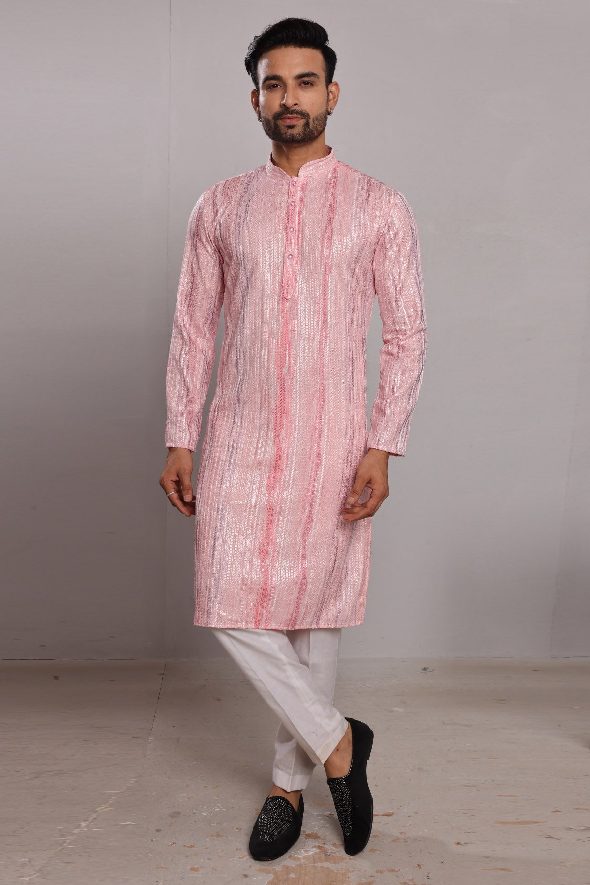 Buy Pink Thread Silk Blend Kurta by SNEHA B for men online at ScrollnShops