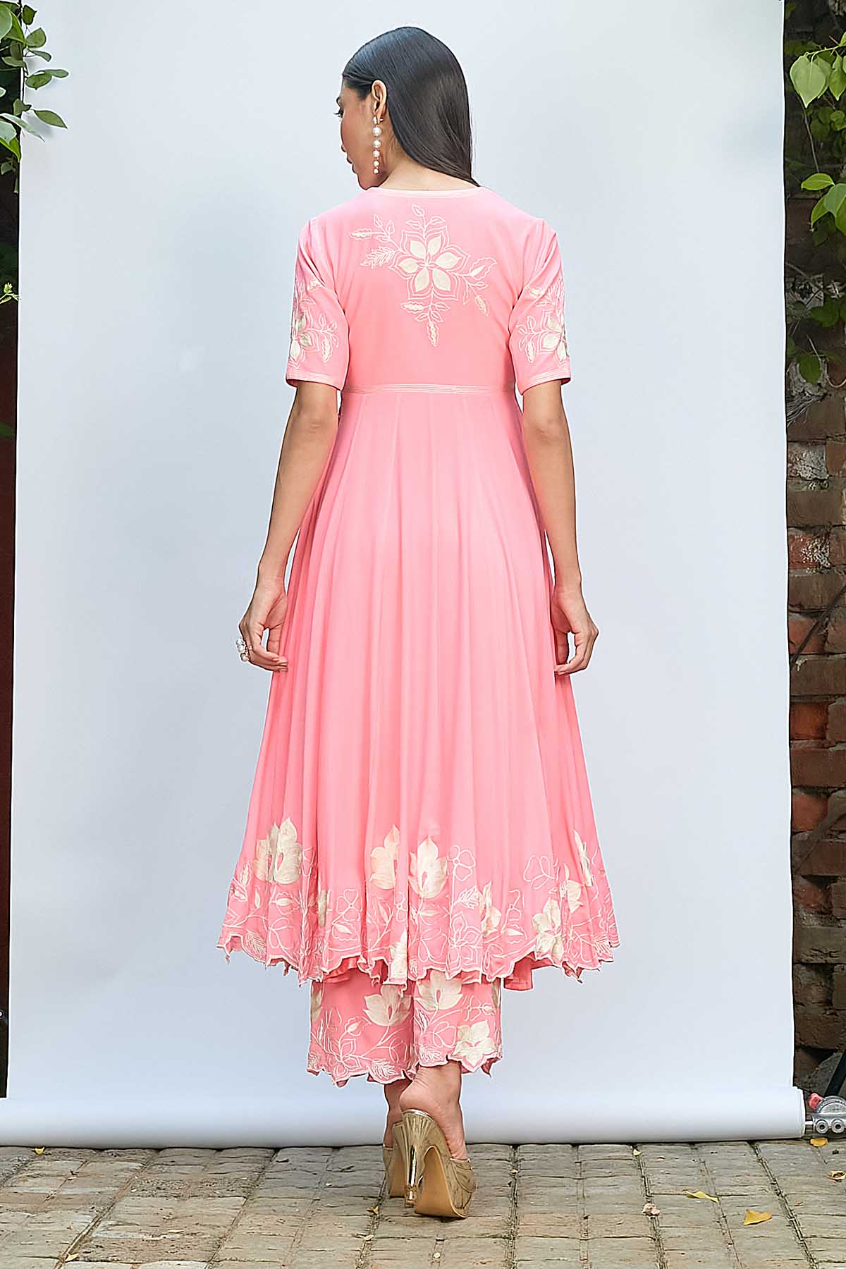 Pink Thread Work Anarkali Set