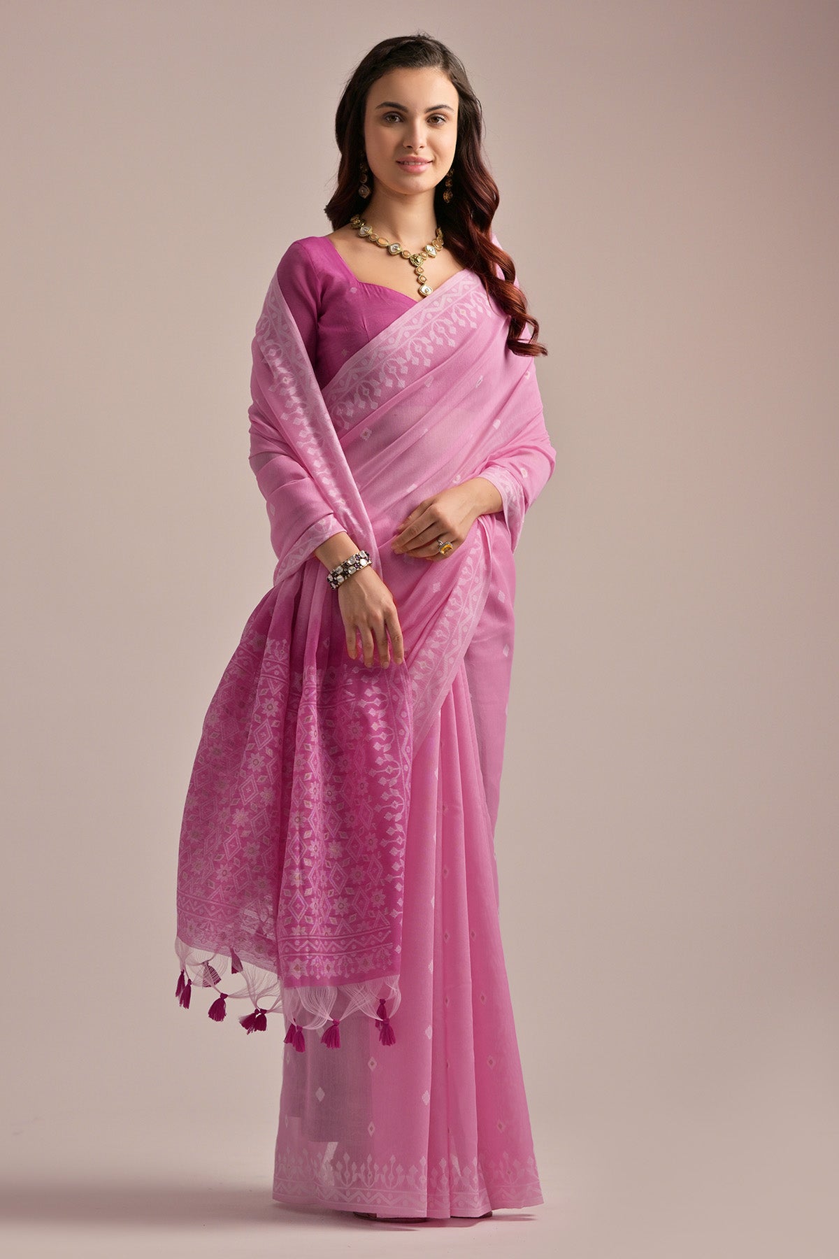 Pink Thread Work Lakhnavi Saree