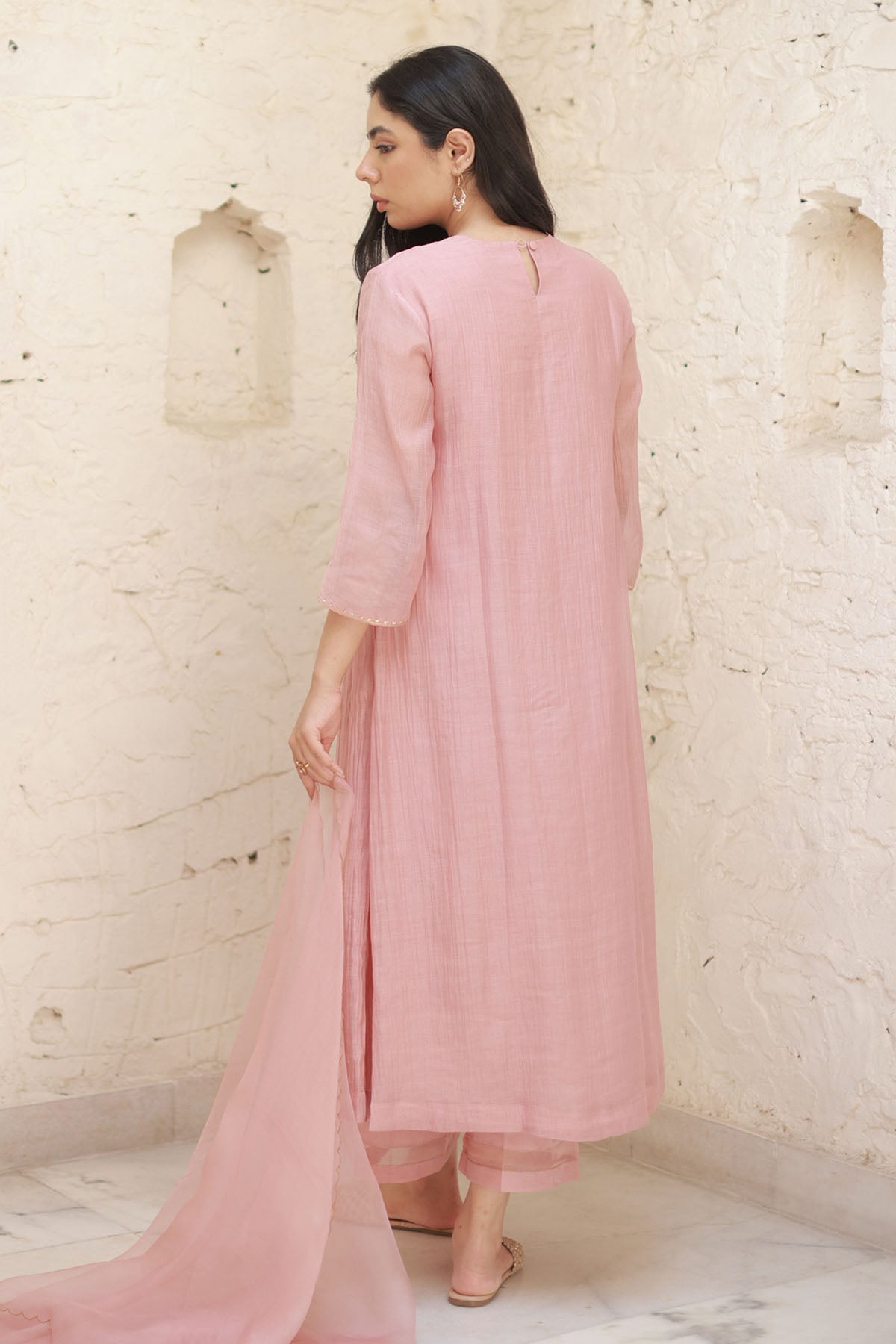 Pink Thread Work Long Kurta Set