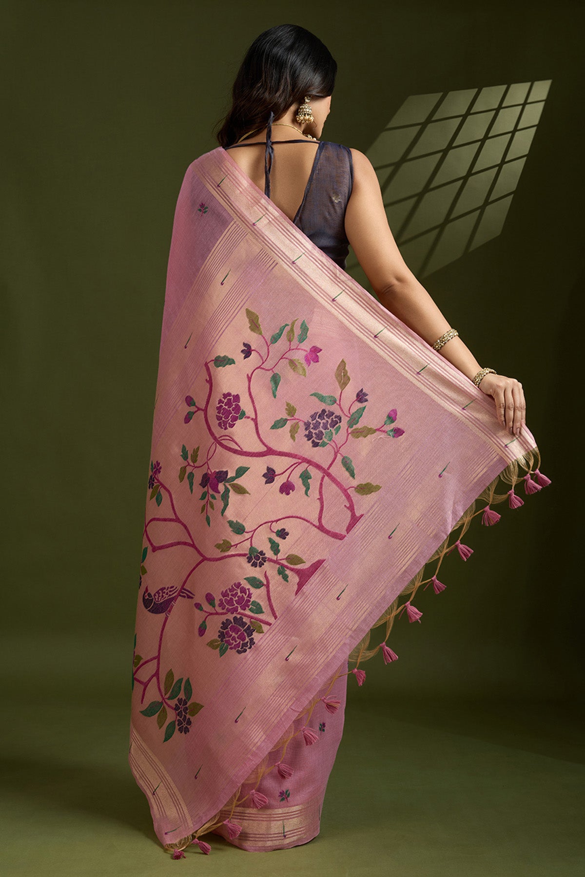 Pink Thread Work Paithani Saree