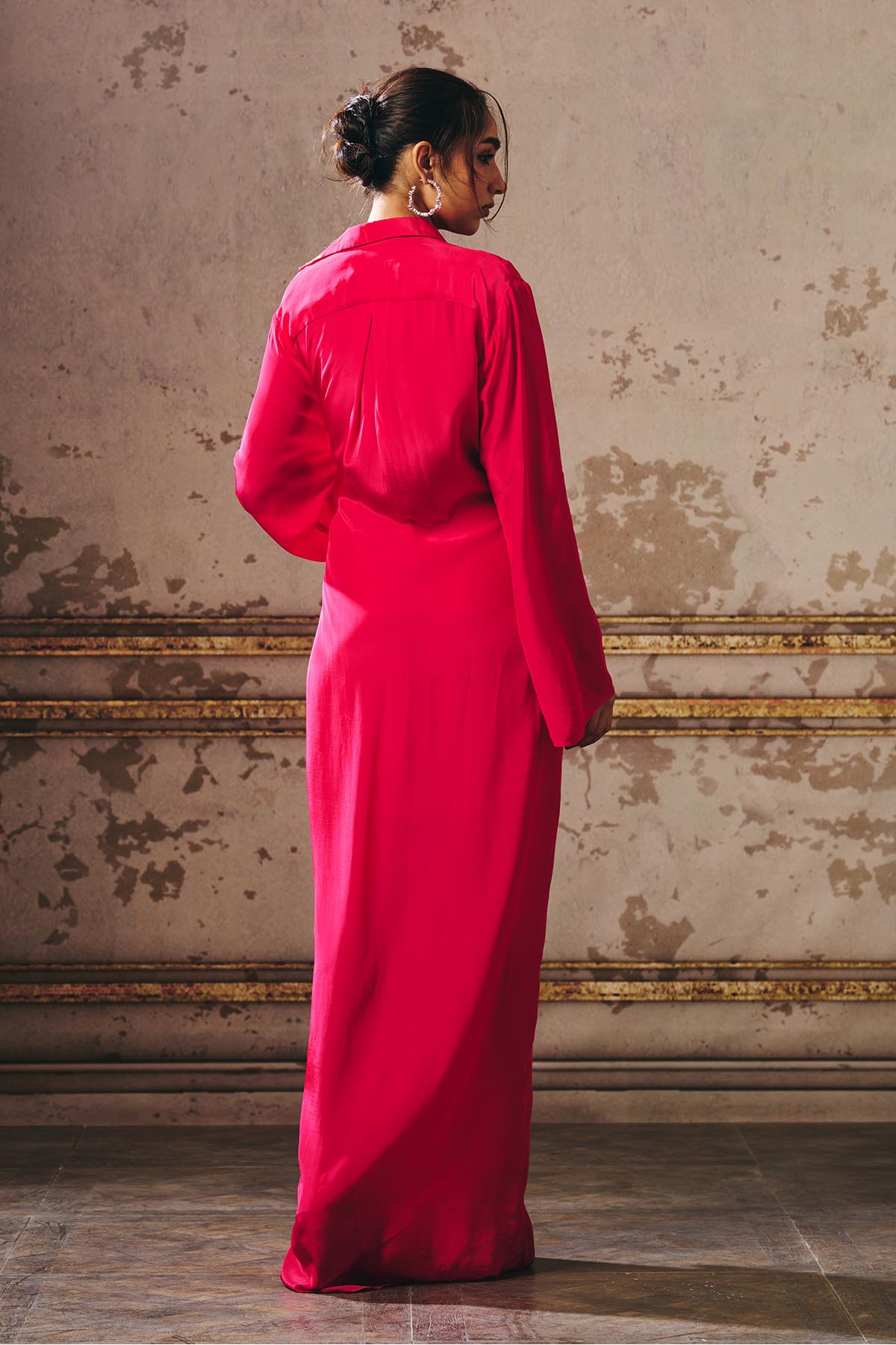 Pink Tie-Up Maxi Shirt Dress