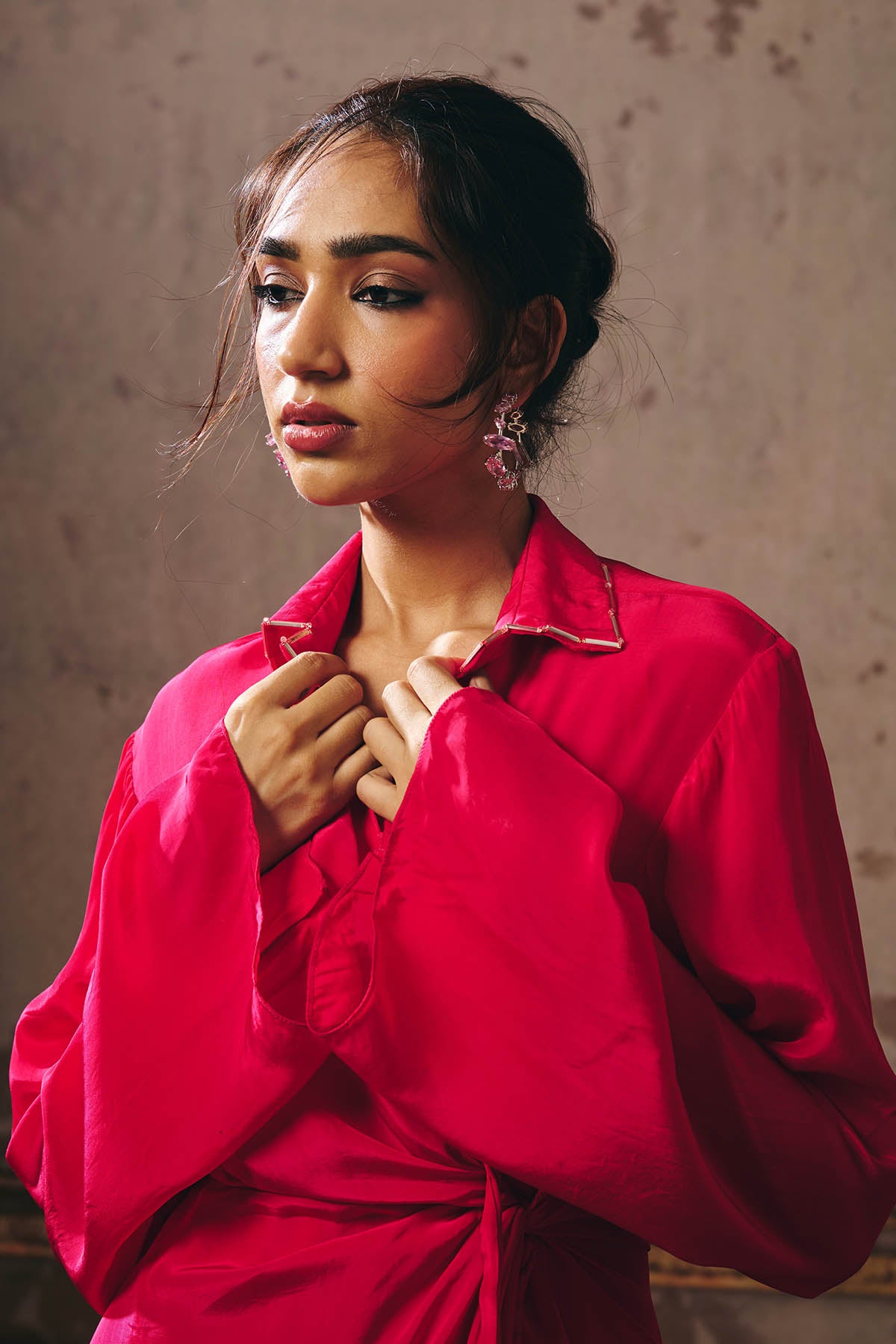 Pink Tie-Up Maxi Shirt Dress