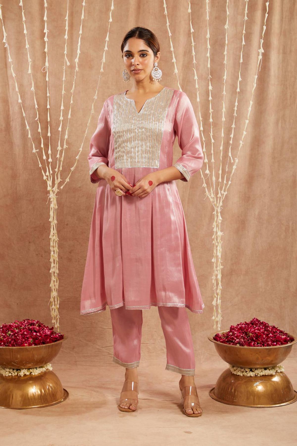 Buy Pink Tissue Anarkali & Pants by Nero for women online at ScrollnShops