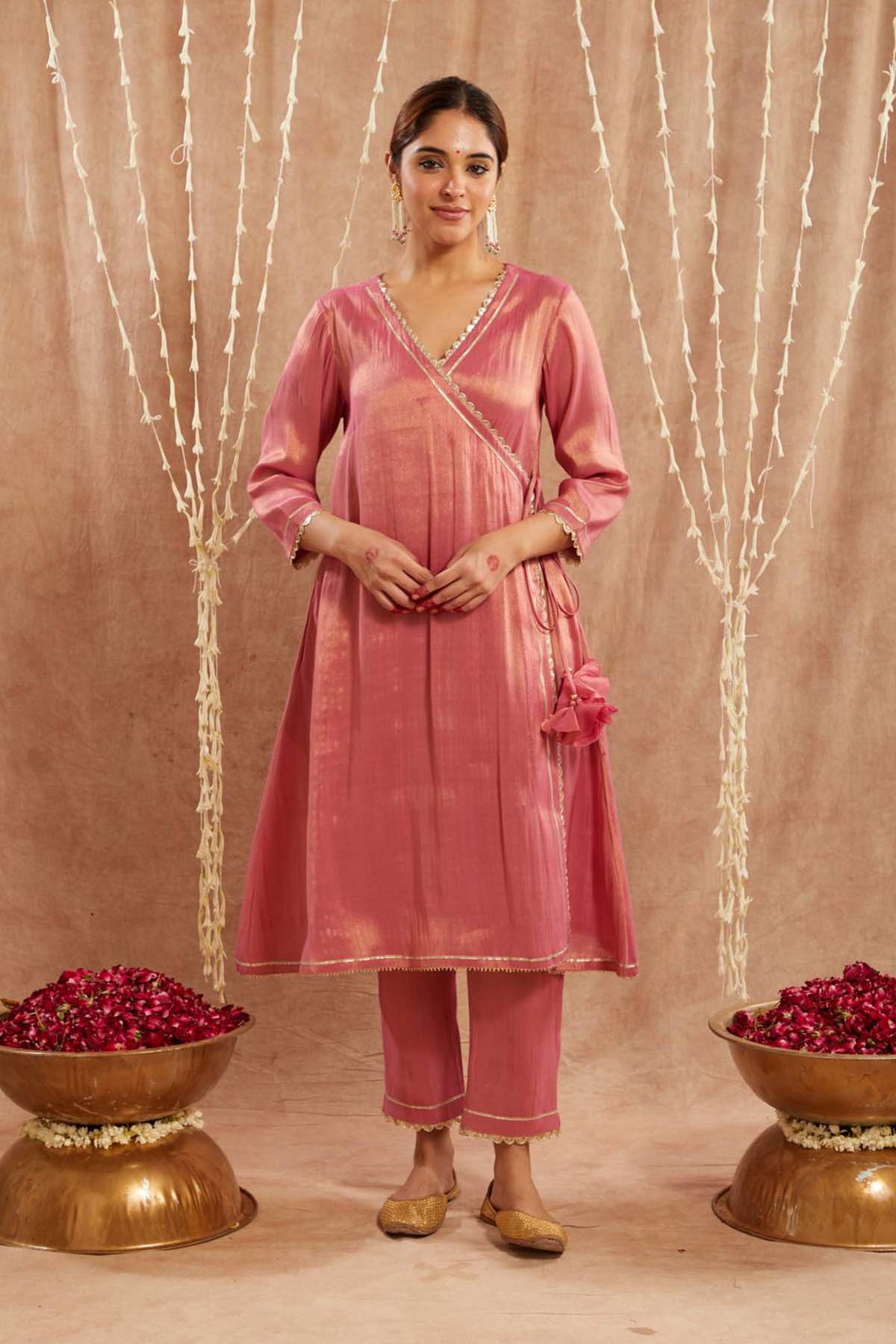 Buy Pink Tissue Scallop Angrakha Set by Nero for women online at ScrollnShops