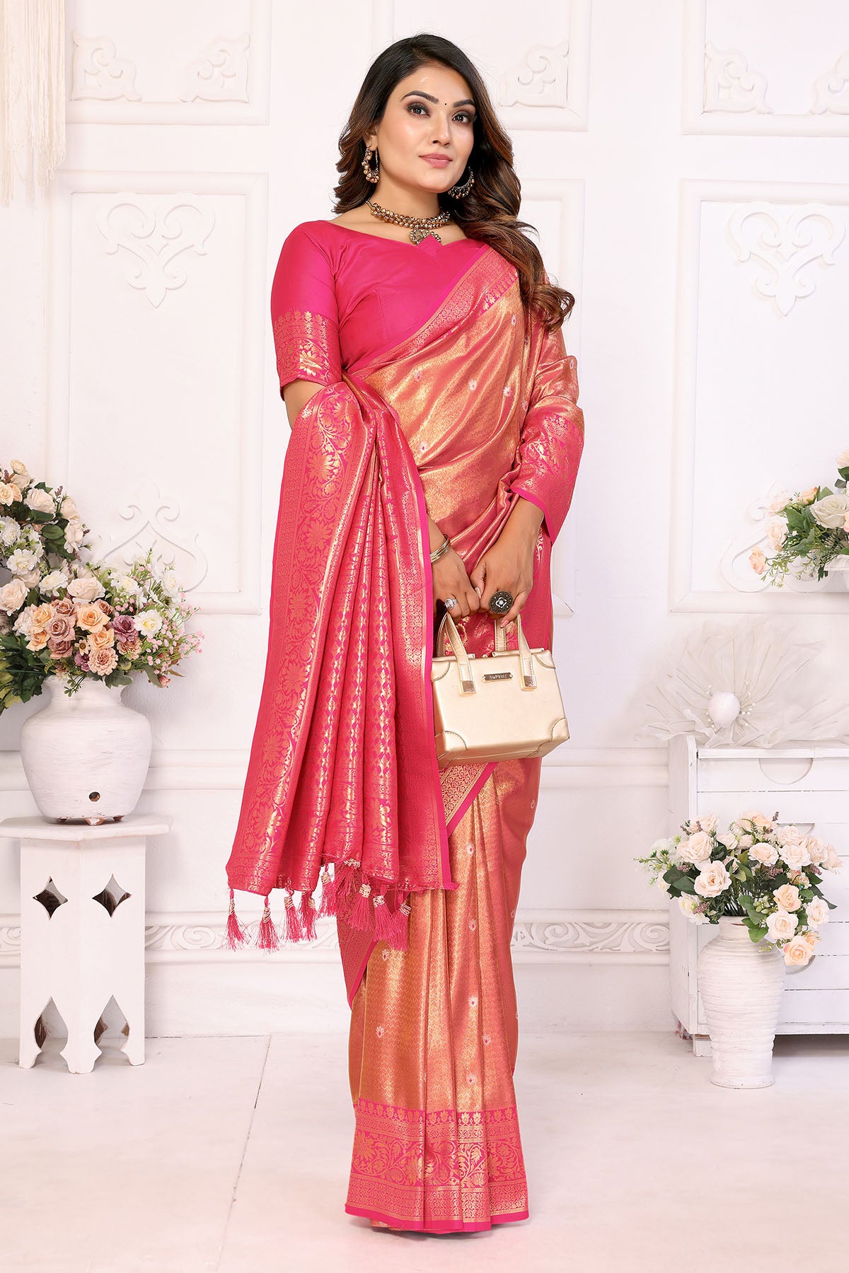 Pink Tissue Silk Fancy Saree