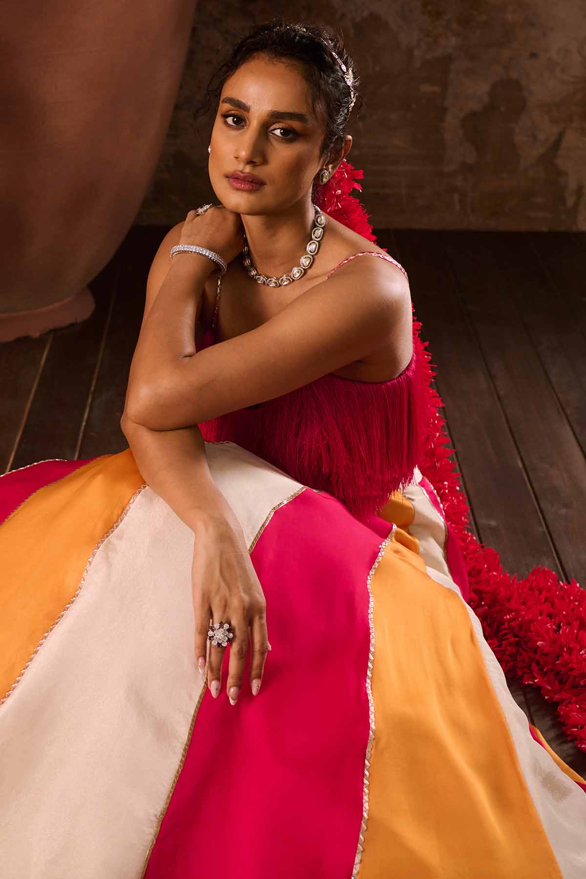 Pink Top & Multicolor Lehenga