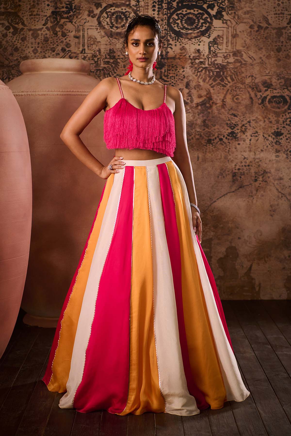 Buy Pink Top & Multicolor Lehenga by Masumi Mewawalla for women online at ScrollnShops