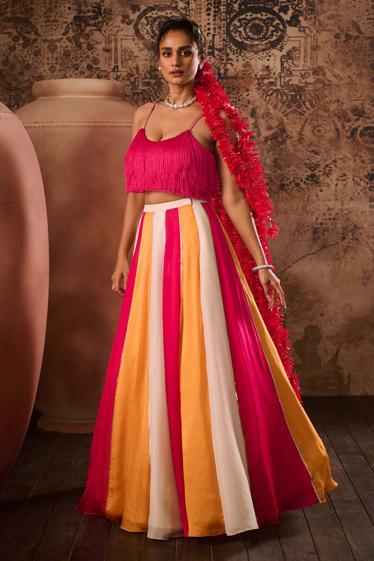 Pink Top & Multicolor Lehenga