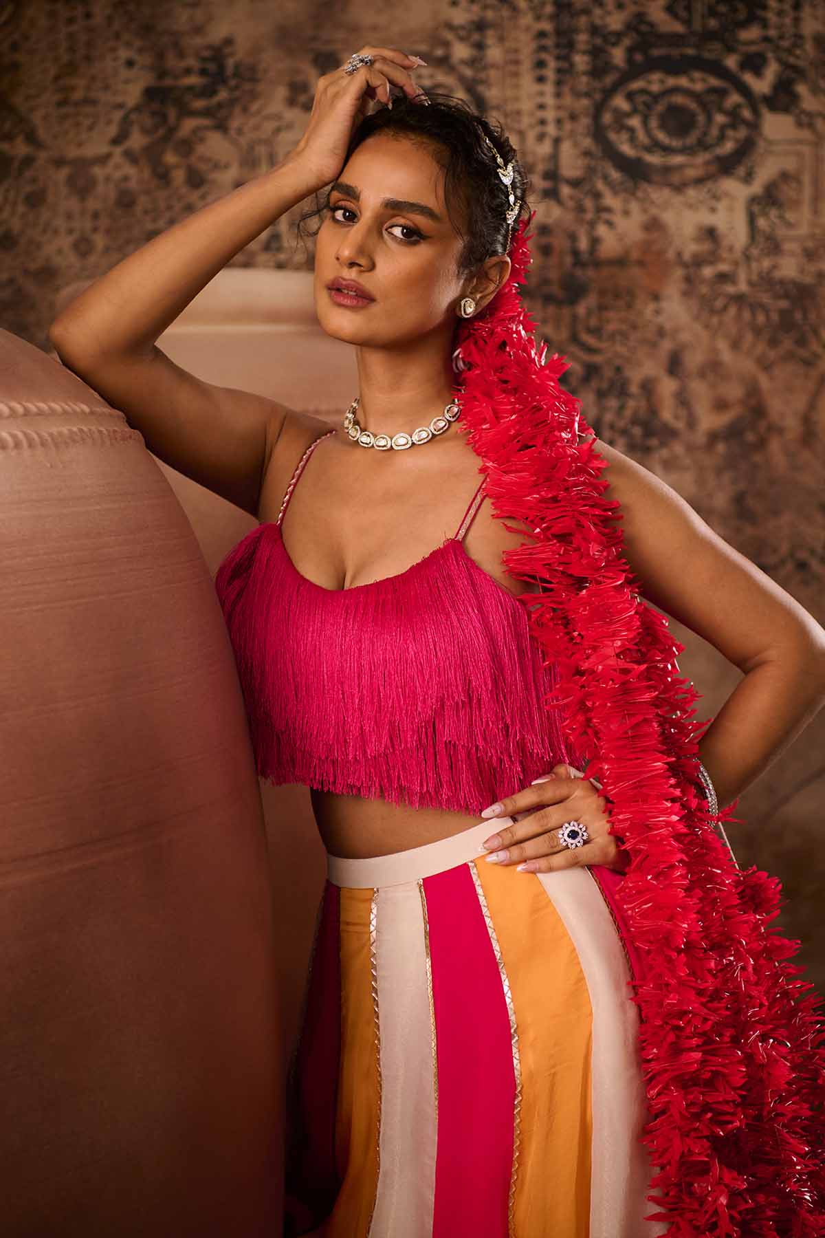 Pink Top & Multicolor Lehenga