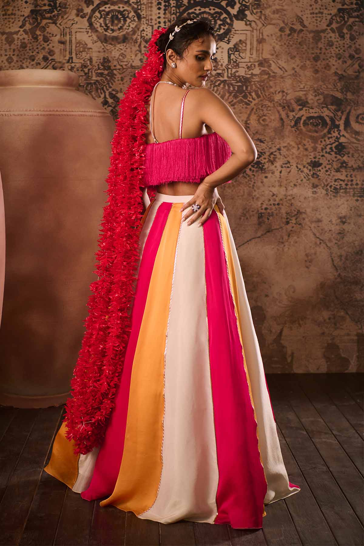 Pink Top & Multicolor Lehenga