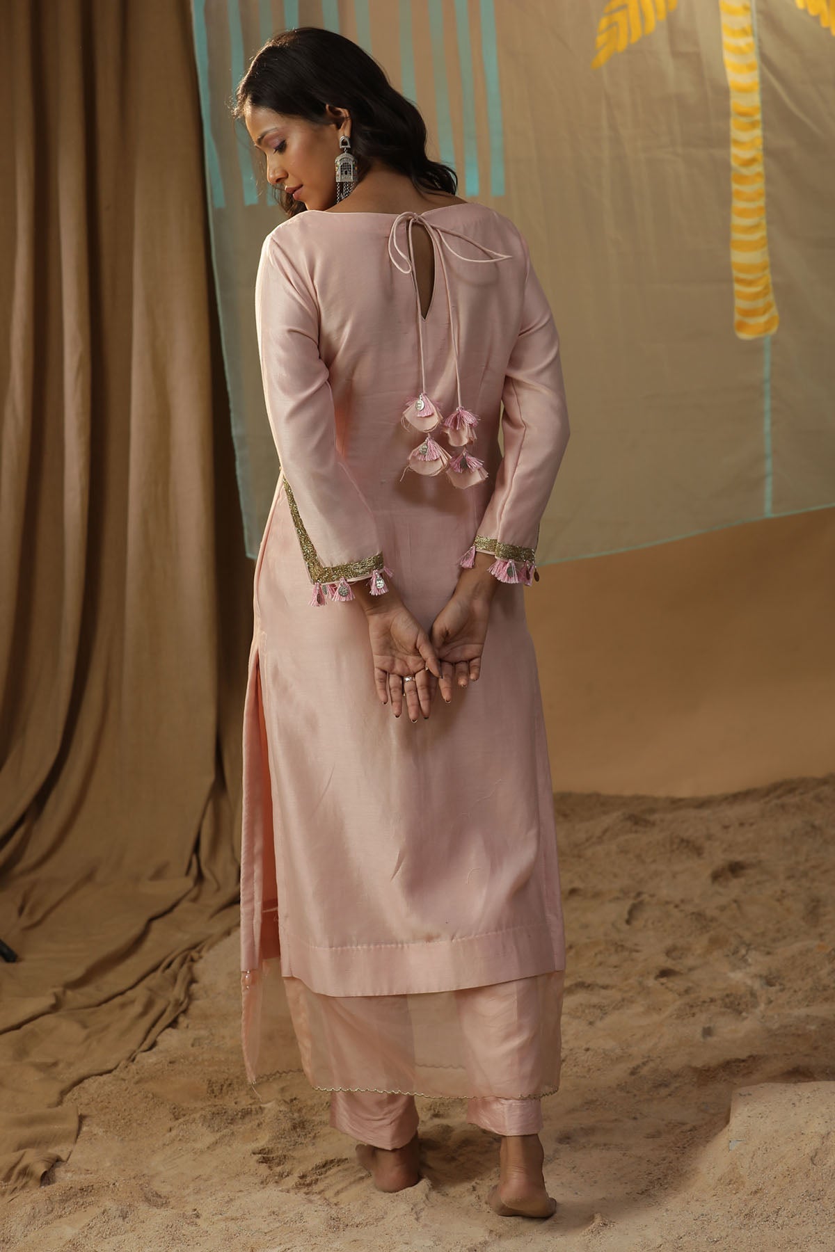 Pink Tree Embroidered Kurta Set