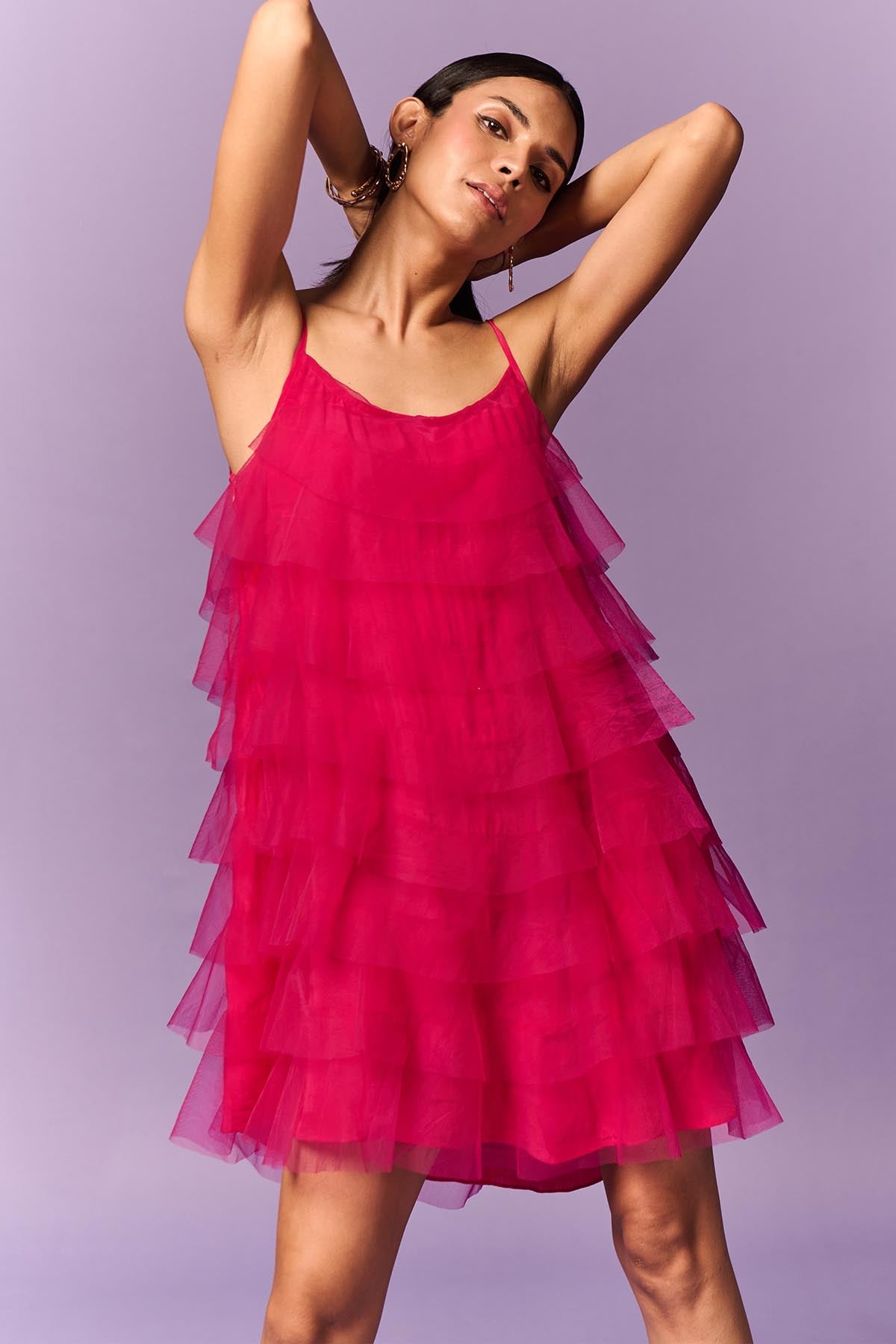 Buy Pink Tulle Layered Mini Dress by Emblaze for women online at ScrollnShops