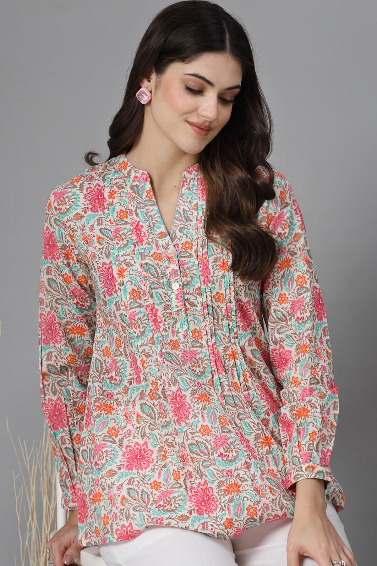 Pink & Turquoise Printed Top