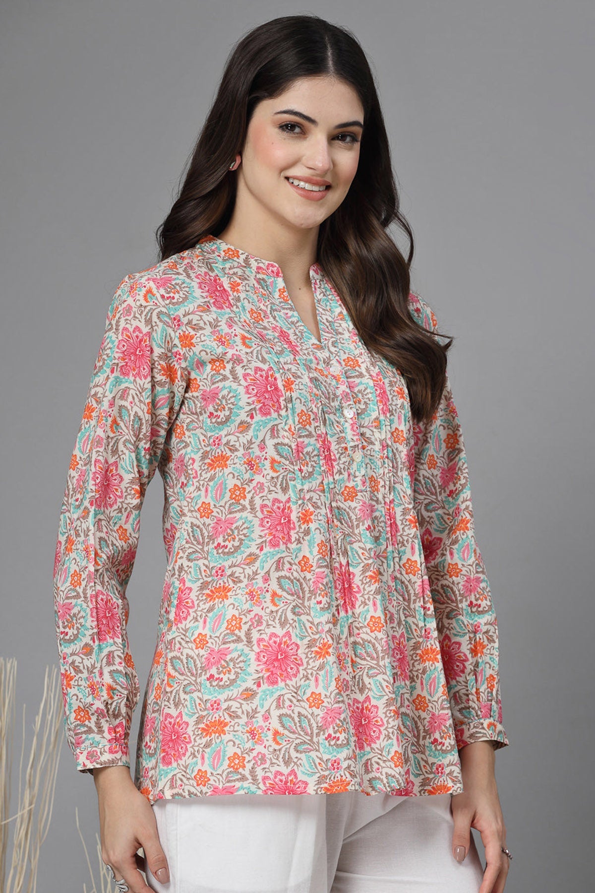 Buy Pink & Turquoise Printed Top for Women by Qomn Designer online available at scrollnshops
