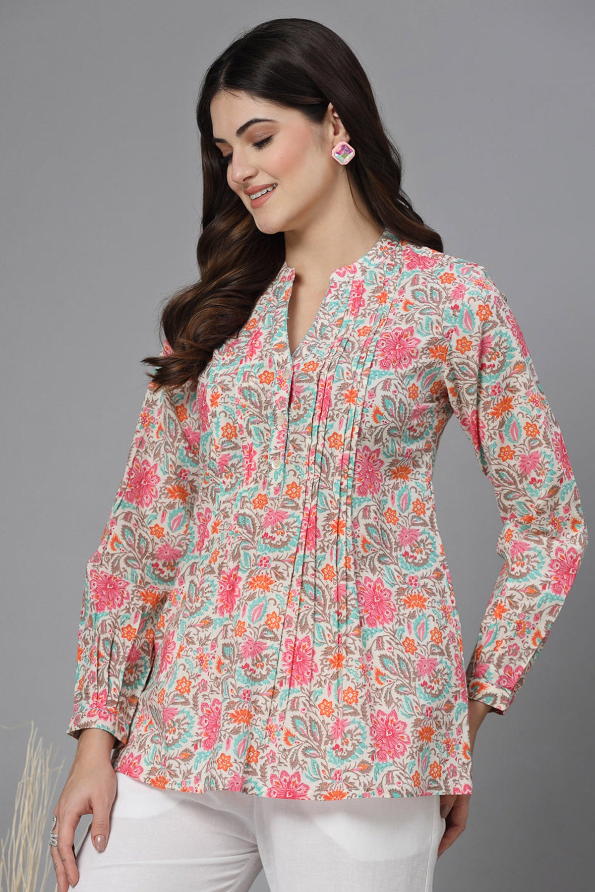 Pink & Turquoise Printed Top