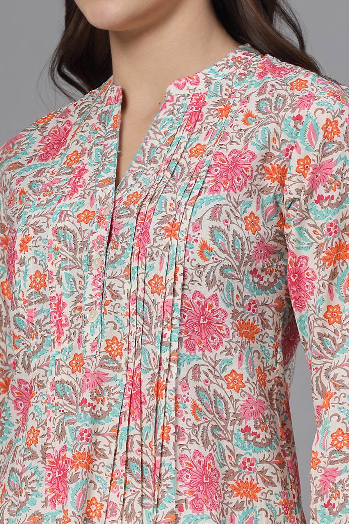 Pink & Turquoise Printed Top