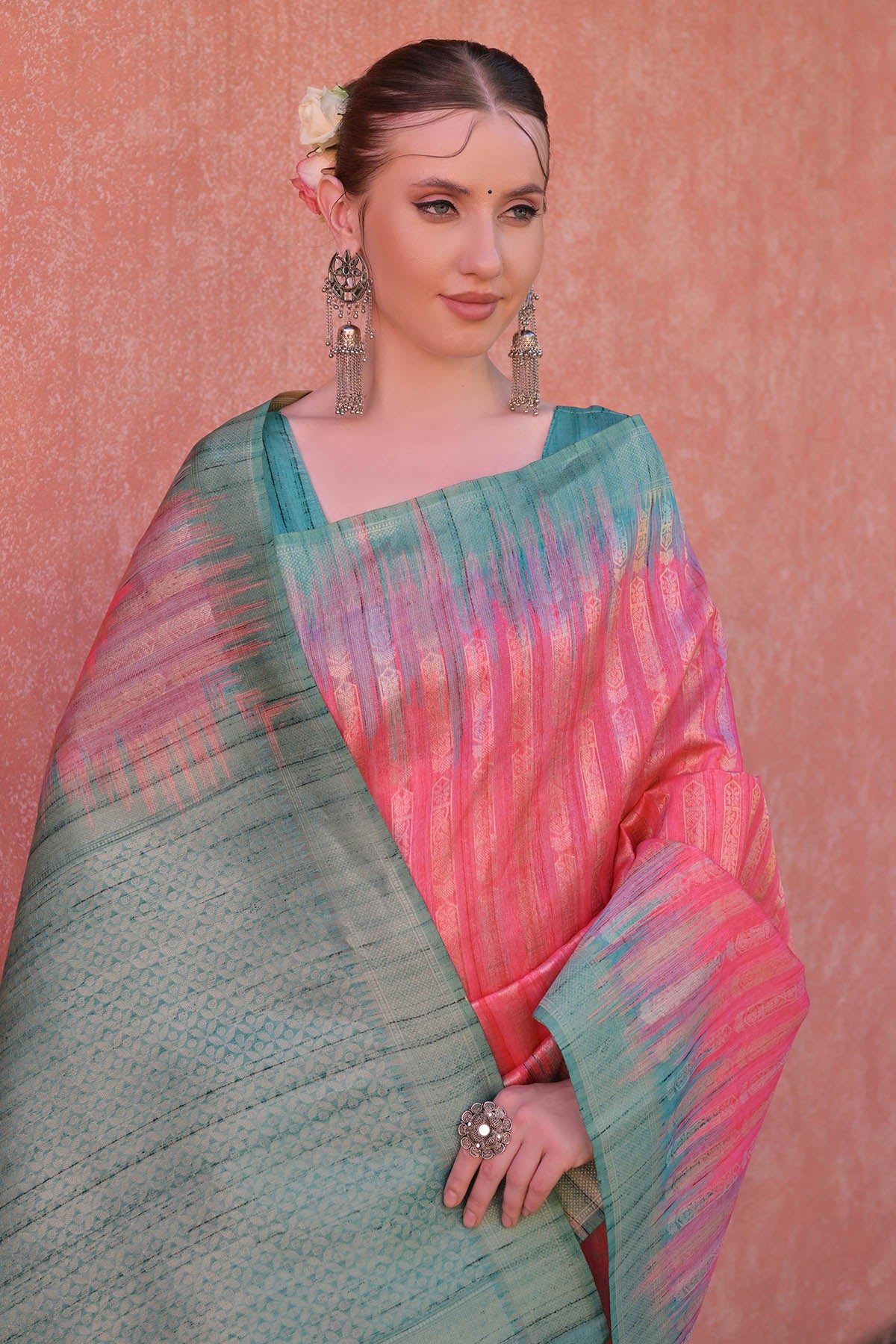 Pink Tussar Silk Zari Saree