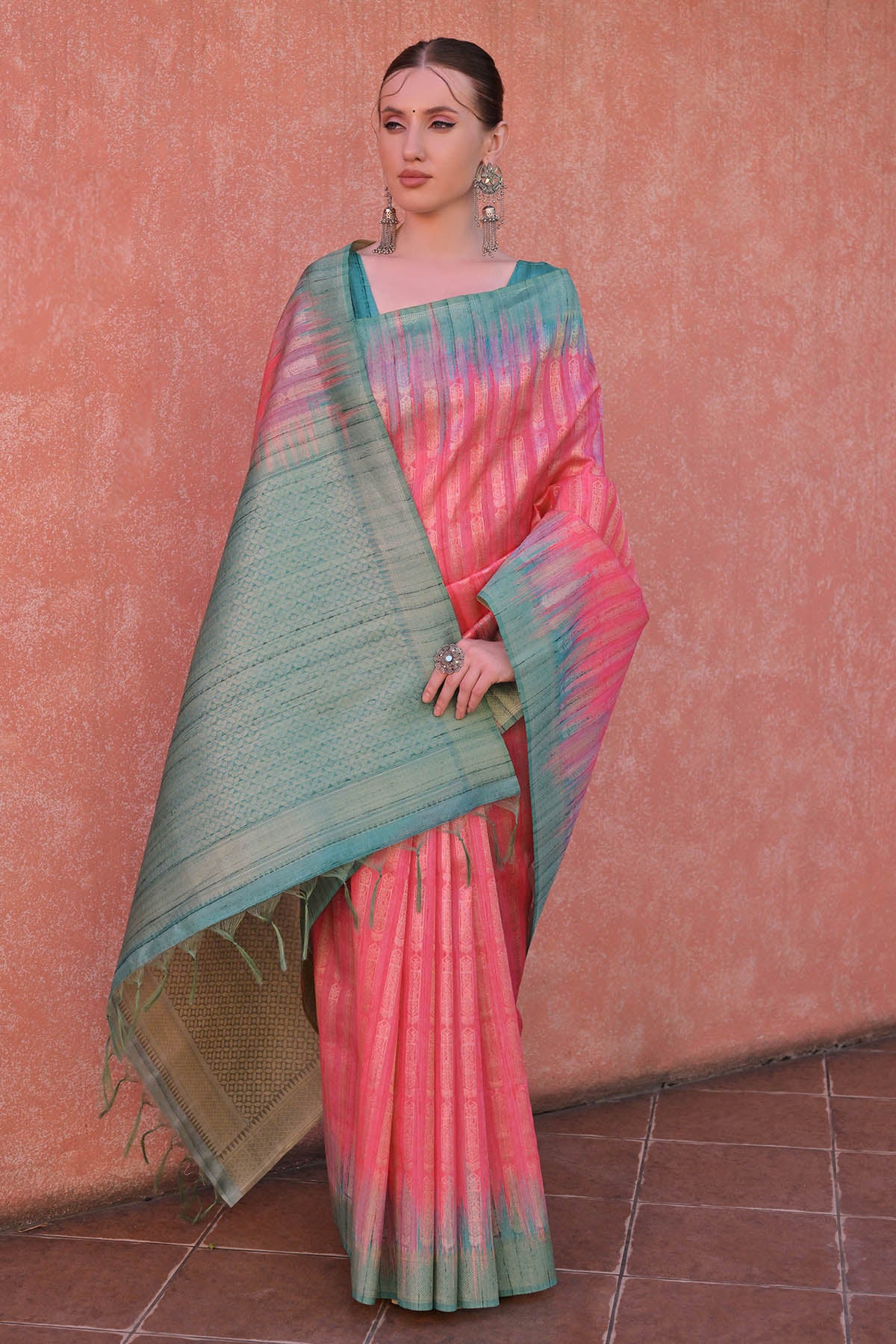 Pink Tussar Silk Zari Saree