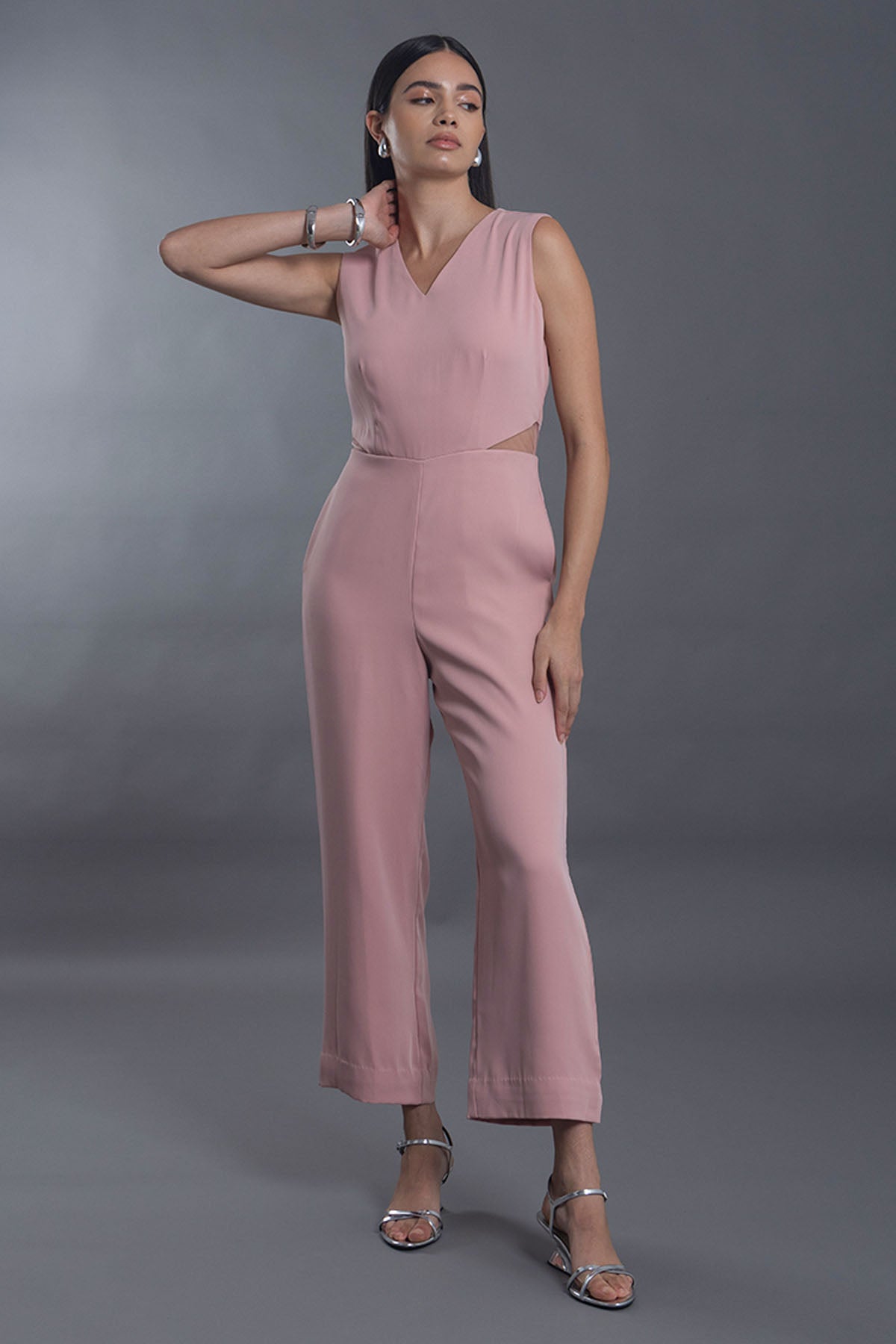 Pink V-Neck Cut-Out Jumpsuit