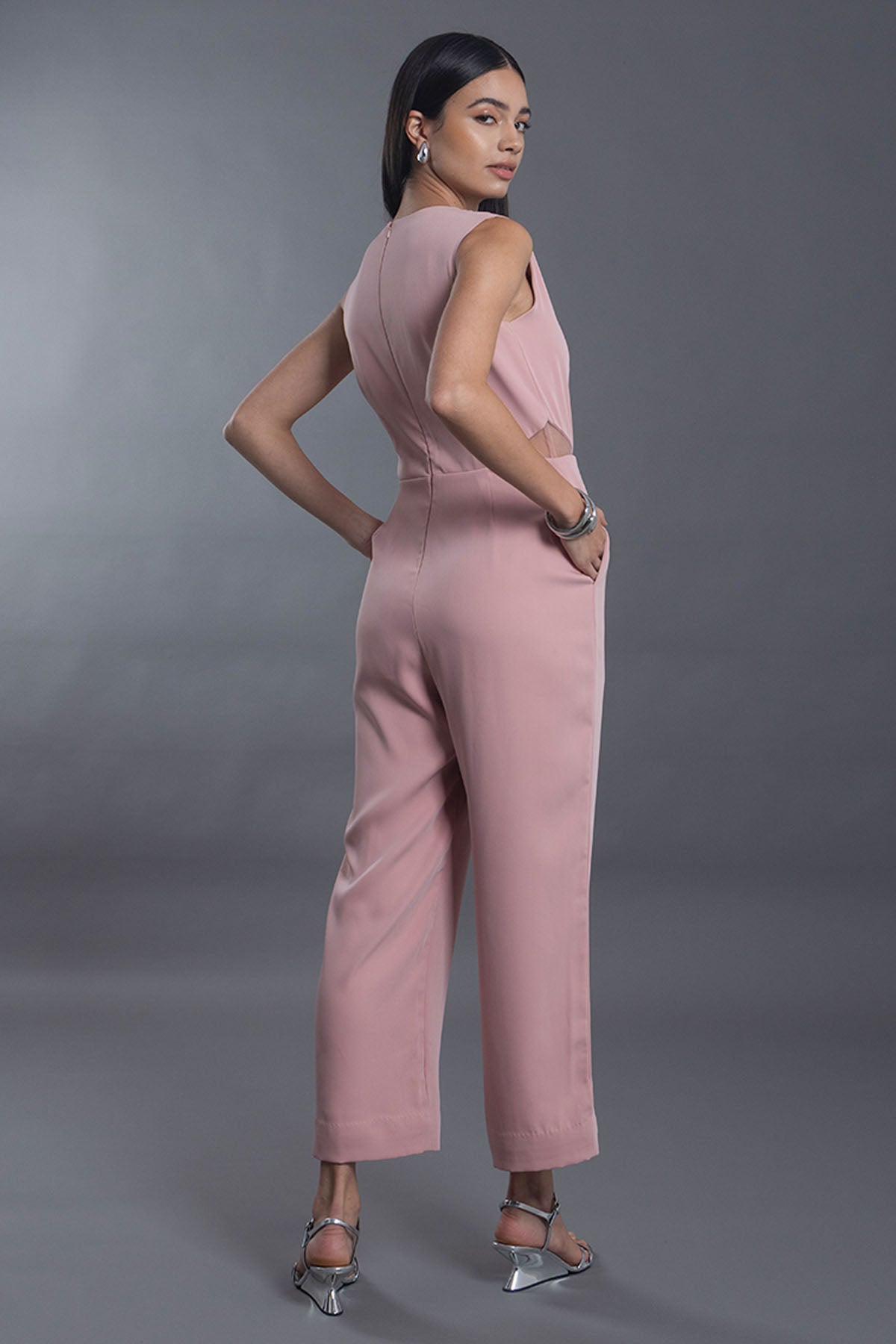 Pink V-Neck Cut-Out Jumpsuit