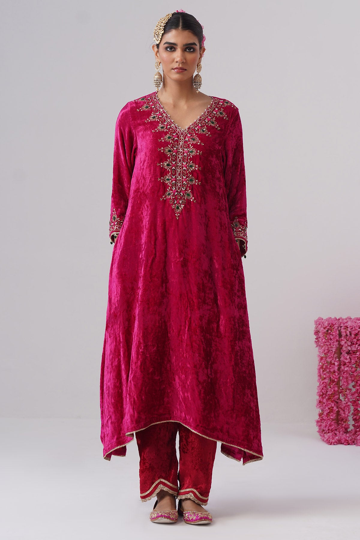 Pink Velvet Pearl Kurta & Pants